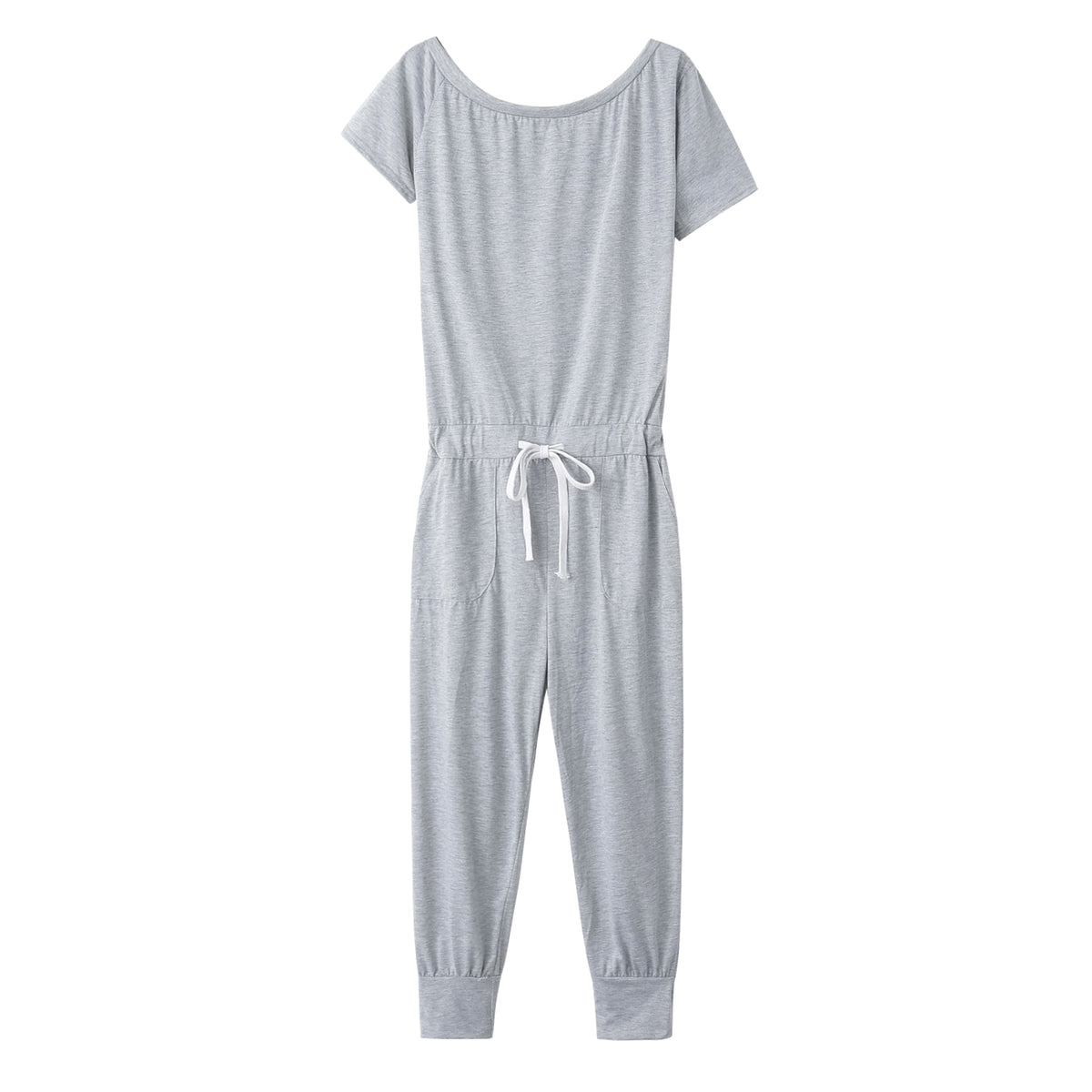 Women's Off-the-shoulder Short-sleeved Pocket Lace-up Shoulder Jumpsuit - enhanced image 8