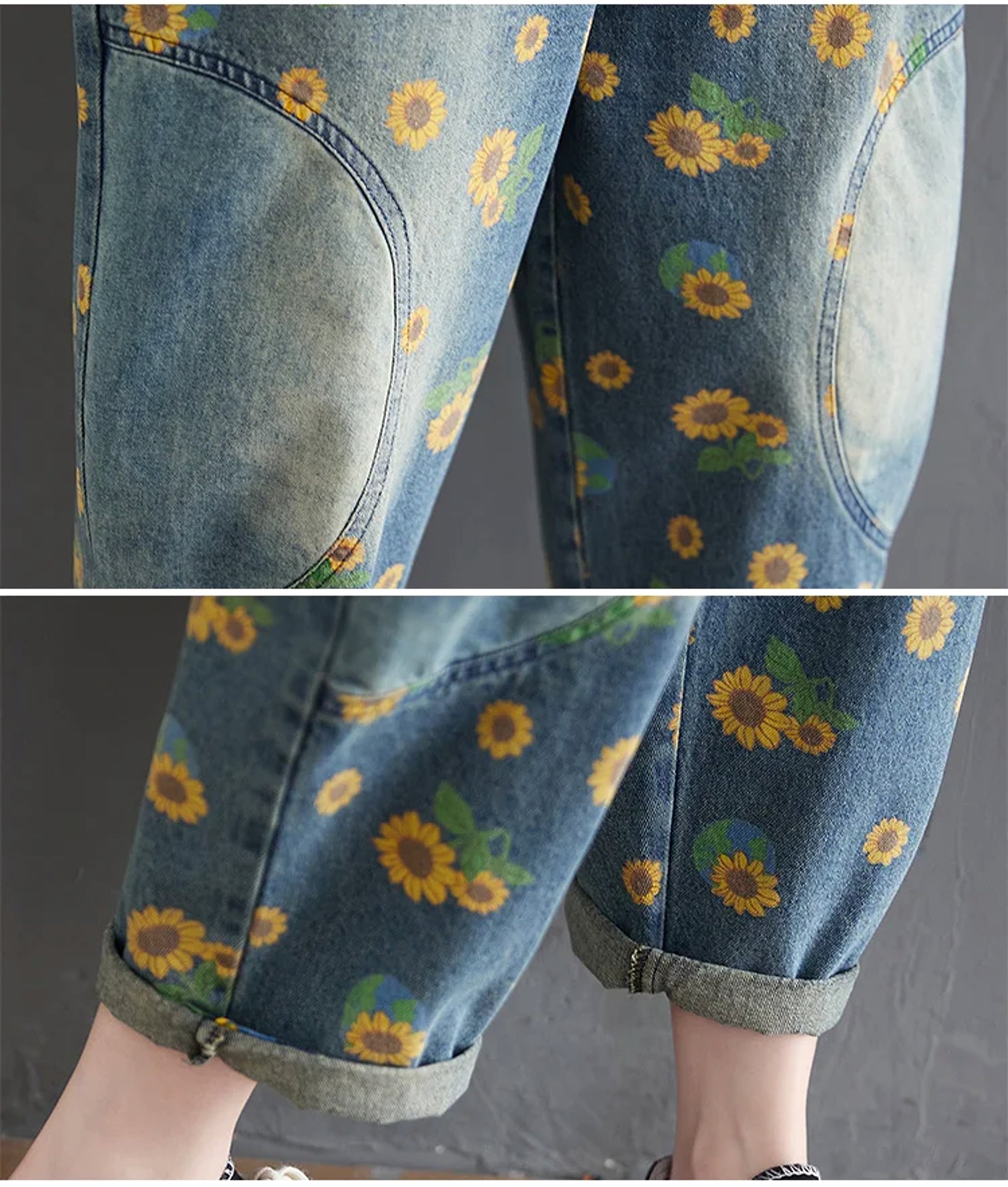 Women's Summer Retro Literary Print Denim Overalls - enhanced image 8