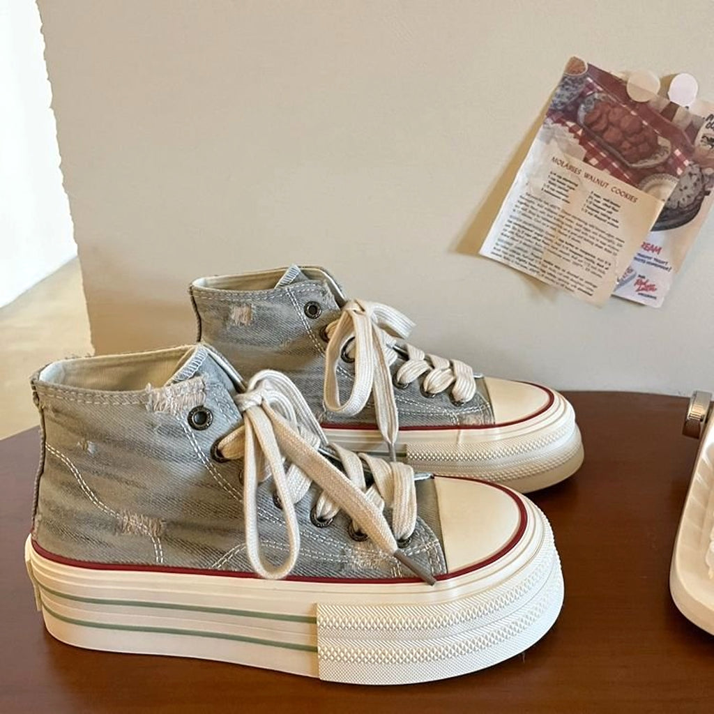 Women's Synthetic Leather Lace-up High-top Rubber Casual Shoes - enhanced image 8