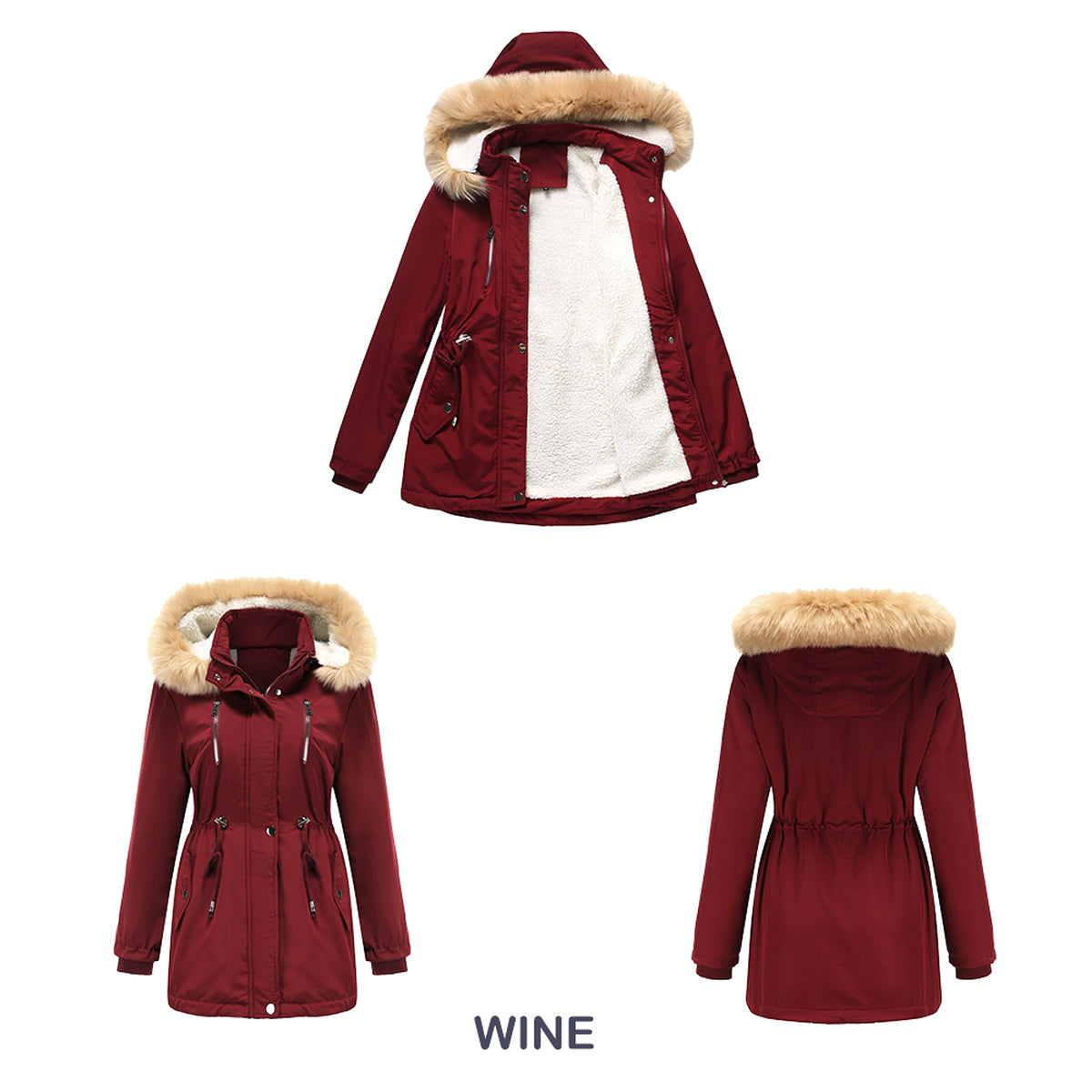 Women's Winter Coat with Detachable Hood – Warm Fleece-Lined Jacket - enhanced image 8