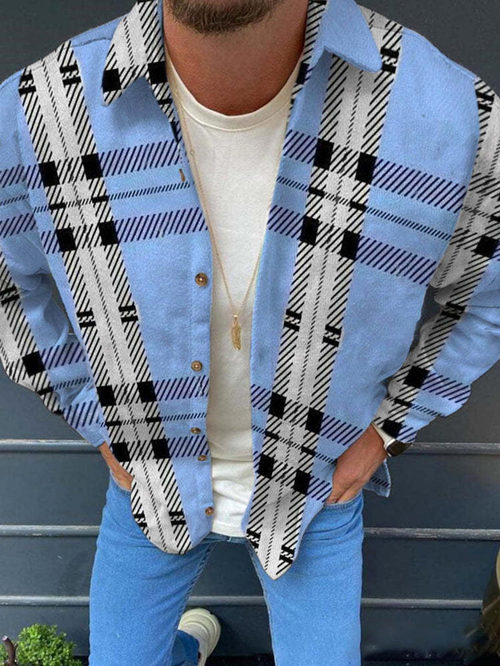 A1. W. Suit Jacket Loose Lapels Double Pocket Jacket Long Sleeve Men - enhanced image 8