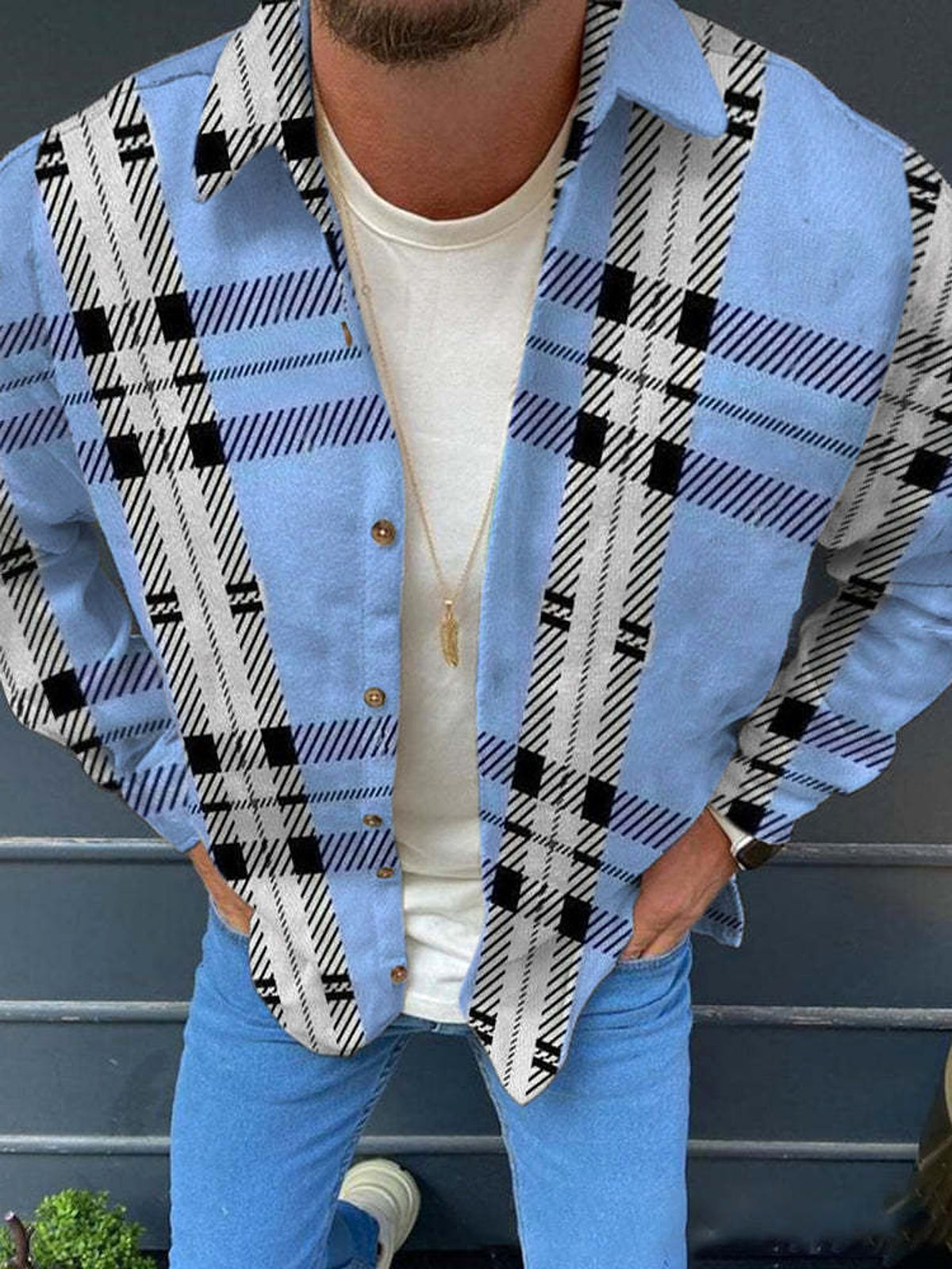 A1. W. Suit Jacket Loose Lapels Double Pocket Jacket Long Sleeve Men - enhanced image 8