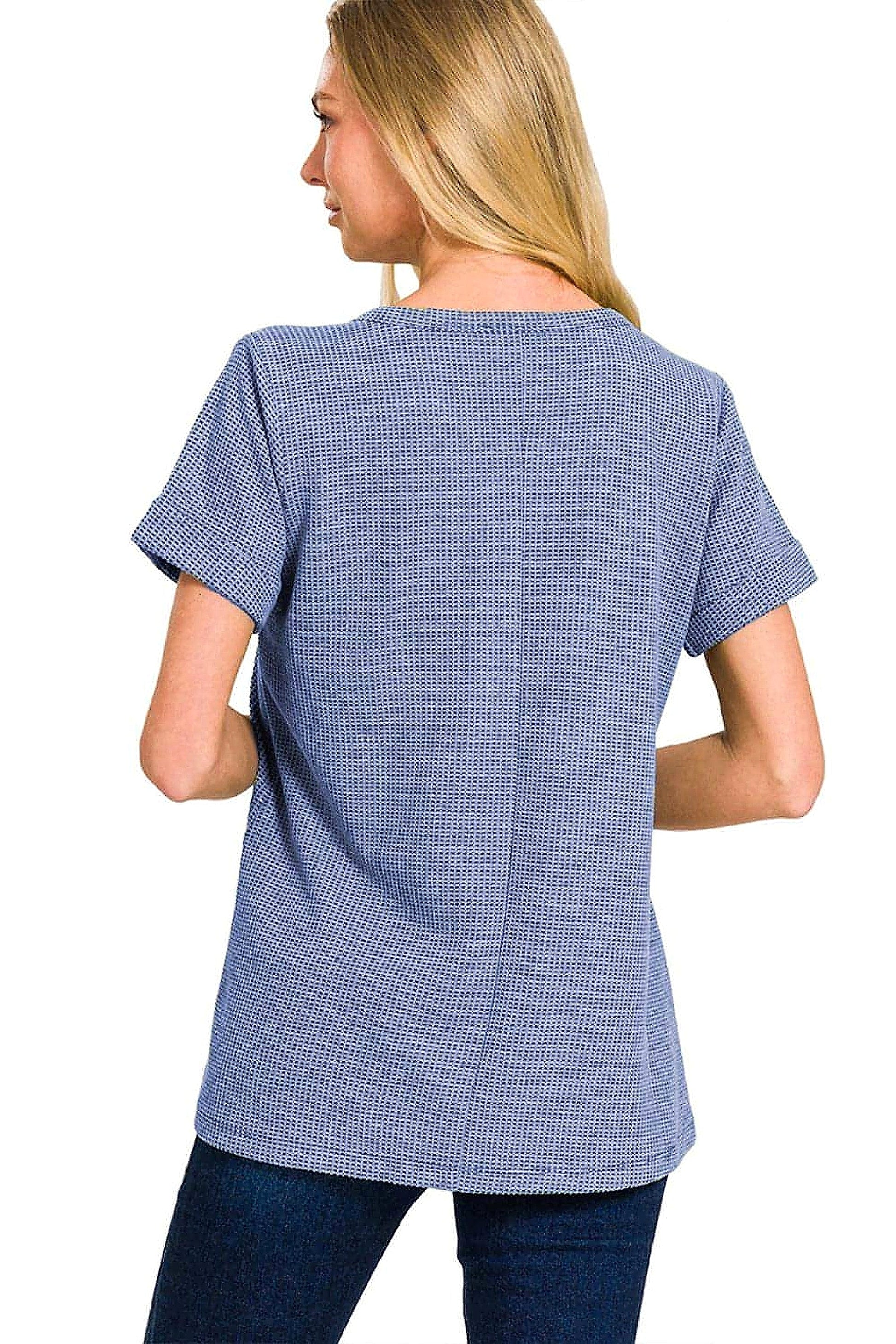 Zenana Notched Short Sleeve Waffle T-Shirt - enhanced image 8