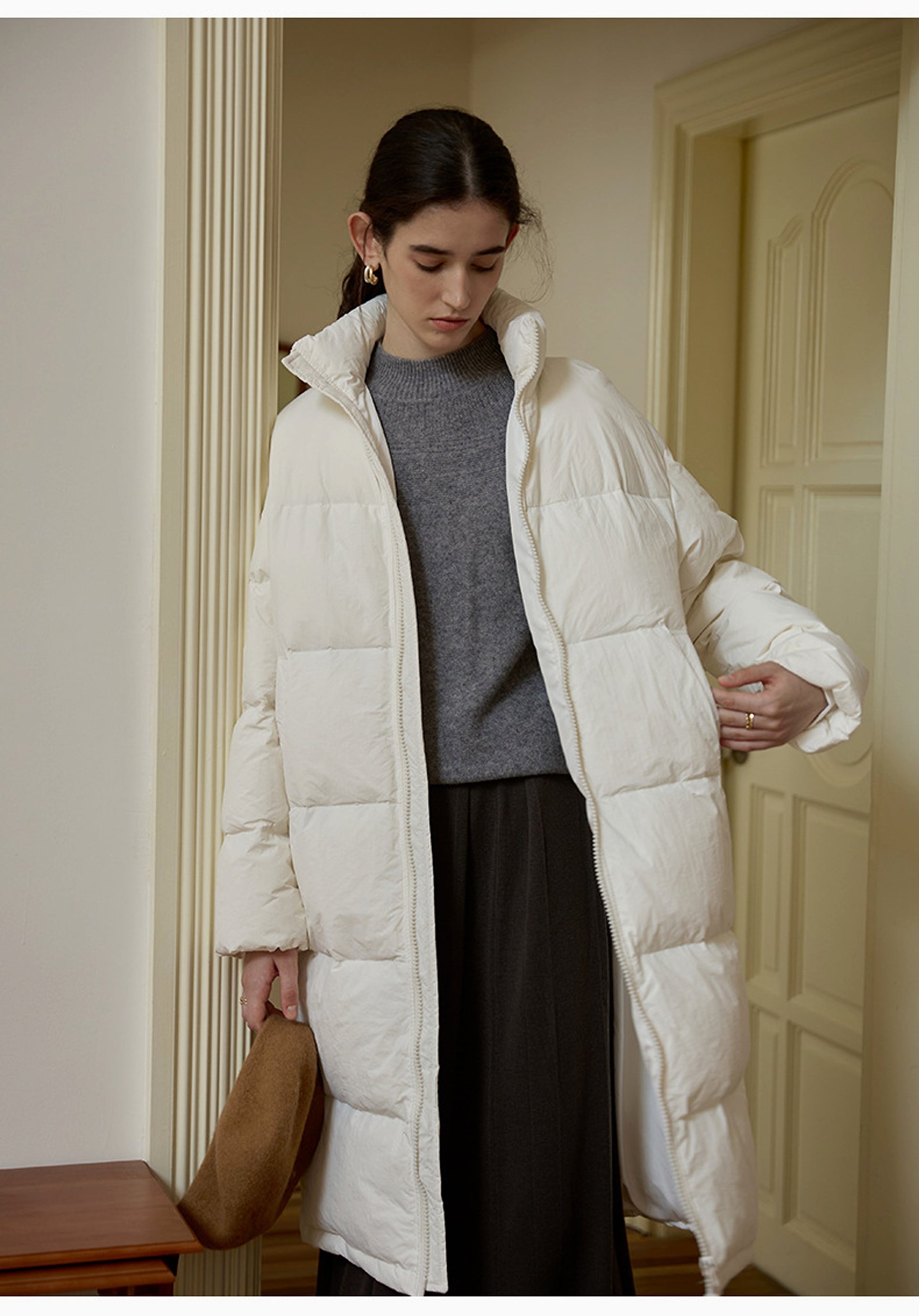 Zipper Snap Button Half Turtleneck Down Jacket Women - enhanced image 8