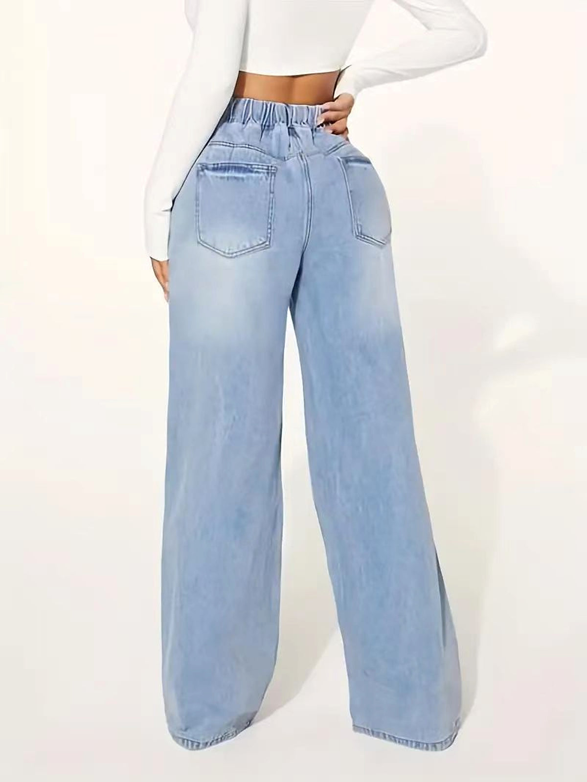 25 Edition – High Waist Drawstring Wide Leg Jeans – Light Blue - enhanced image 9