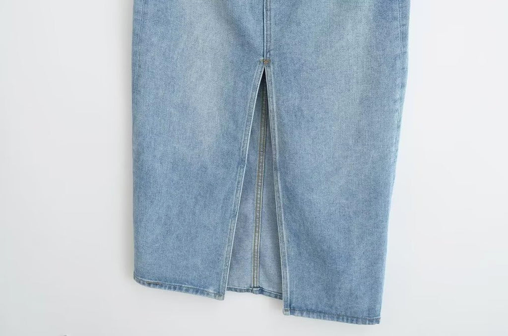 A1. Front Slit Hem Lock Street Denim Skirt - enhanced image 9