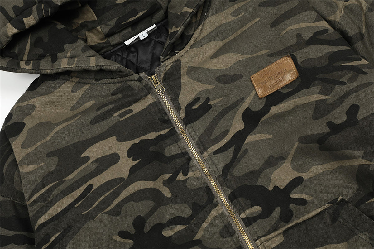 American Retro Camouflage Hooded Cotton Jacket For Men - enhanced image 9