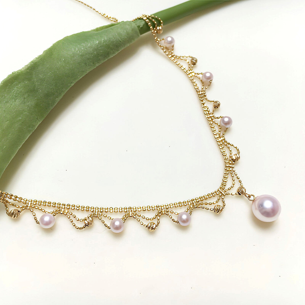 Aurora 18K Gold Lace Pearl Necklace - Sea Elegance - enhanced image 9