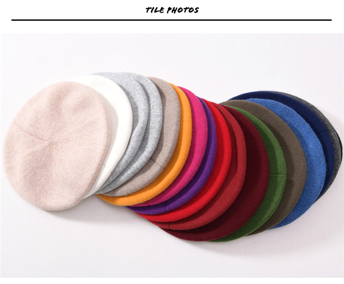 Autumn Winter Berets Hat Women Casual Knitted Wool Beret Wit - enhanced image 9