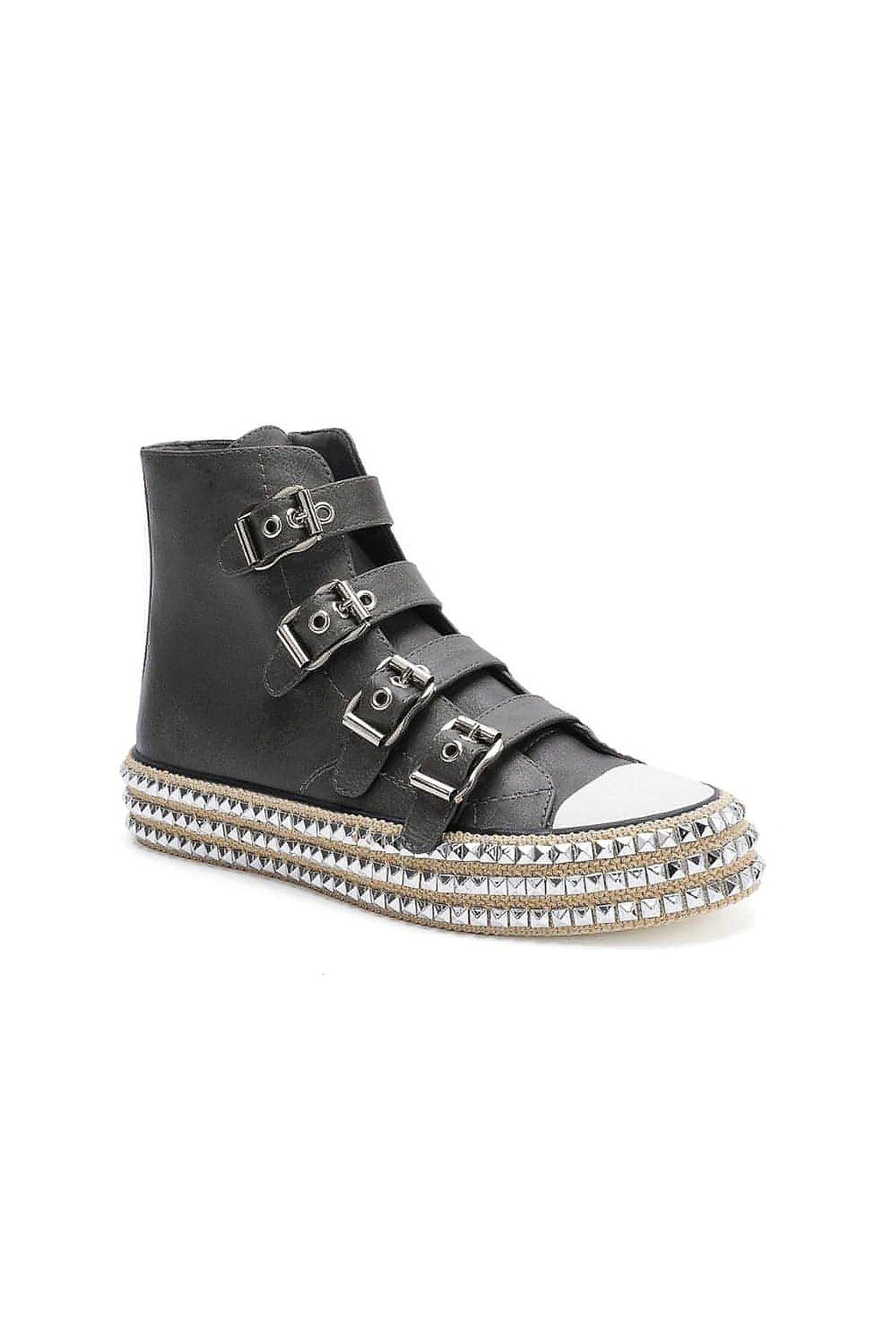 Beast Fashion Multi-Buckle Straps Studded Platform Sneakers - enhanced image 9