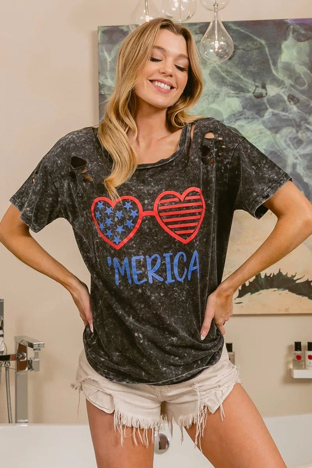 BiBi 4th Of July Theme Mineral Washed Laser Cut Top - enhanced image 9