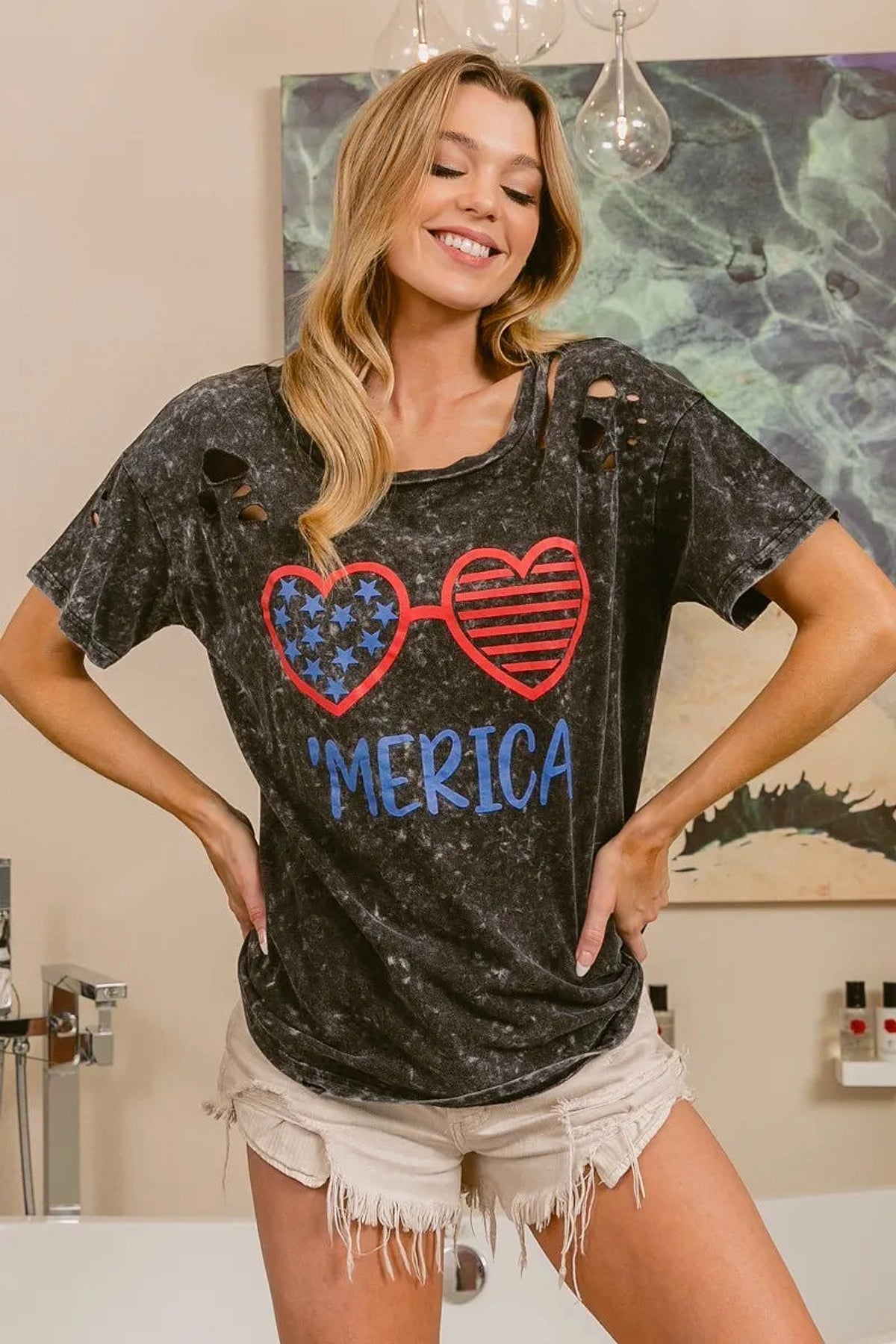 BiBi 4th Of July Theme Mineral Washed Laser Cut Top - enhanced image 9