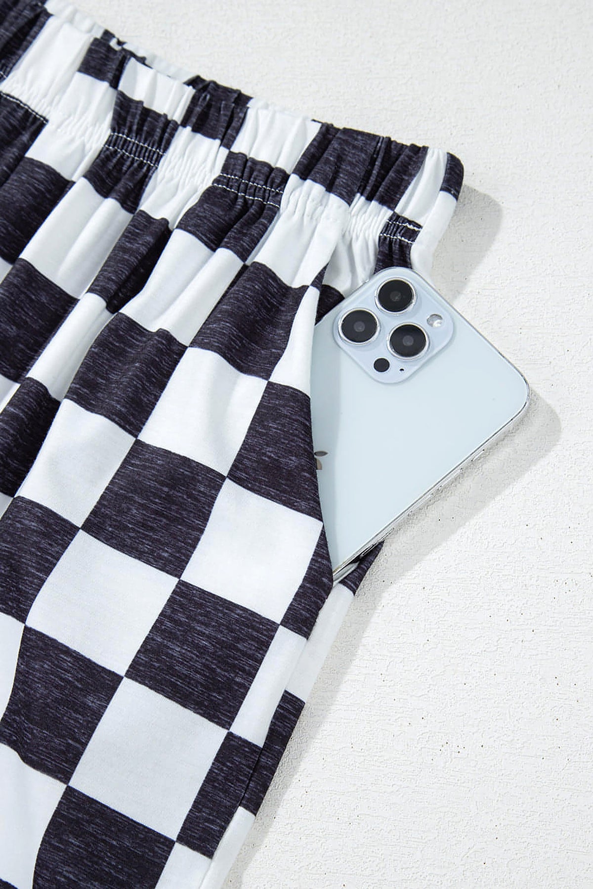 Black 2-Tone Checked Print High Waist Wide Leg Pants - enhanced image 9