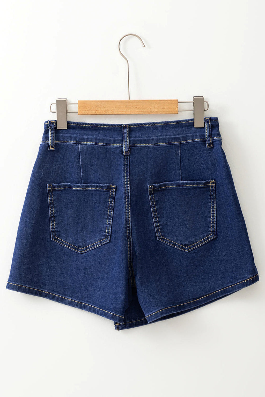 Bluing Asymmetric Wrapped Buttoned High Waist Denim Shorts - enhanced image 9