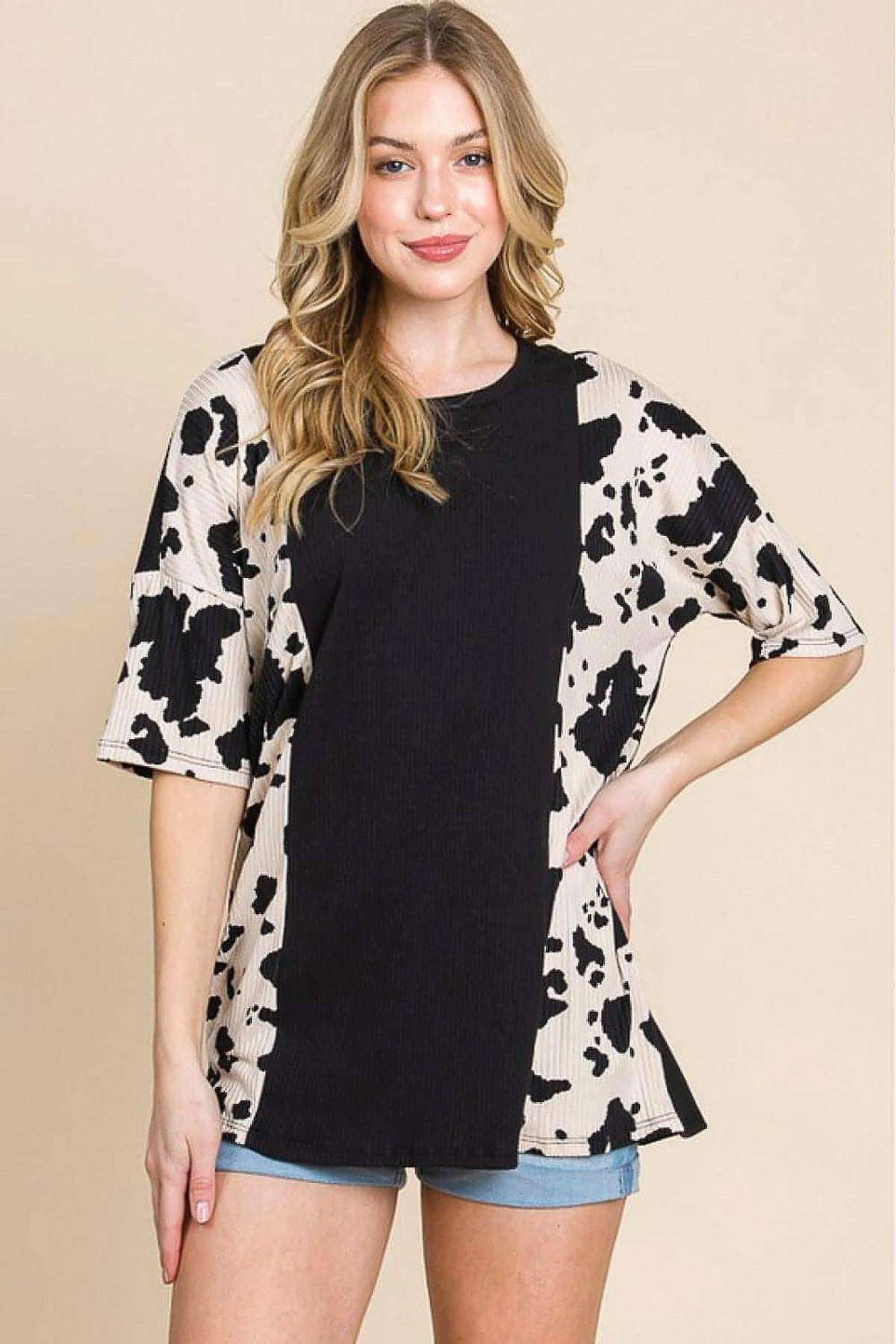 BOMBOM Rodeo Love Ribbed Animal Contrast Tee - enhanced image 9