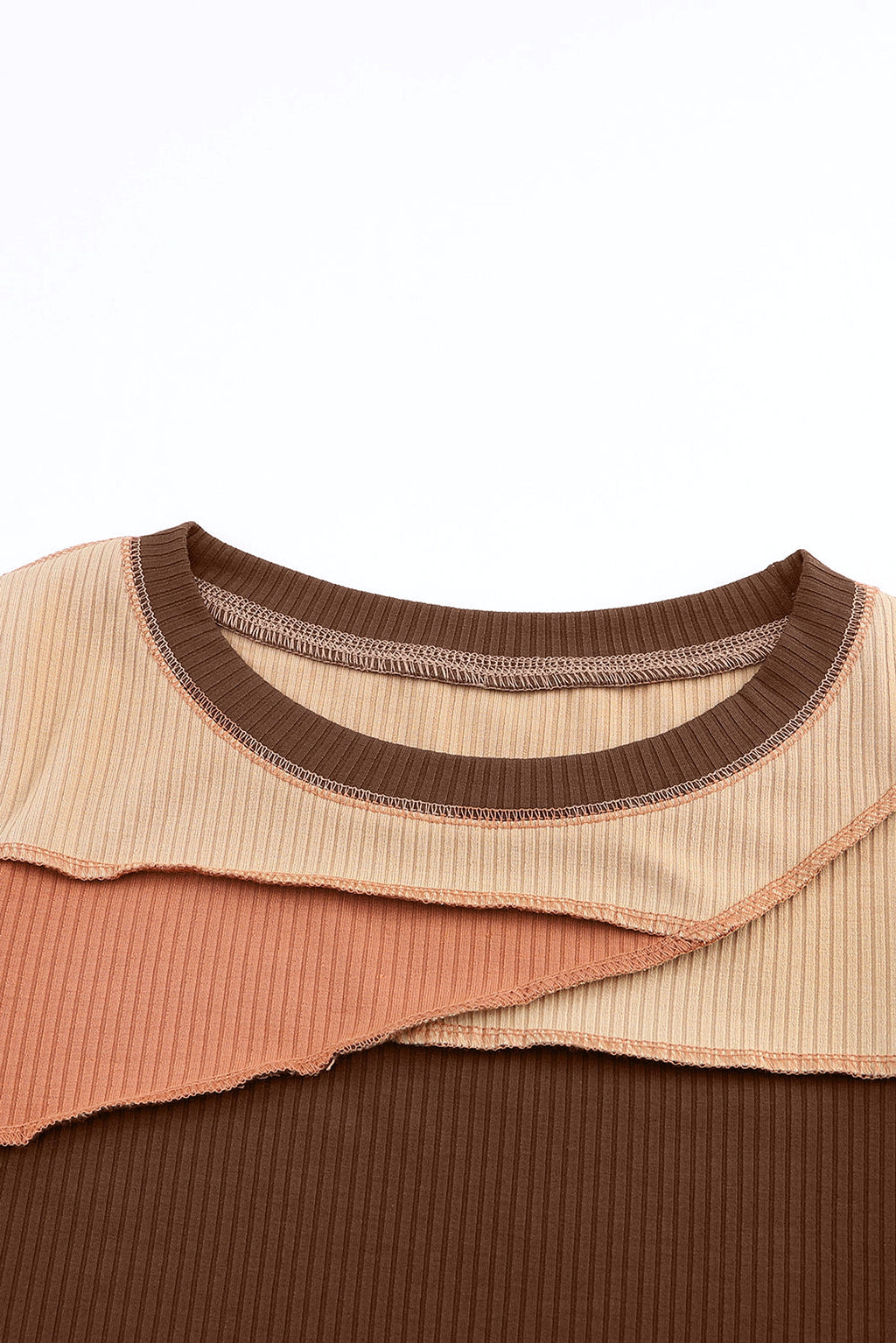 Brown Expose Seam Color Block Ribbed Knit Top - enhanced image 9
