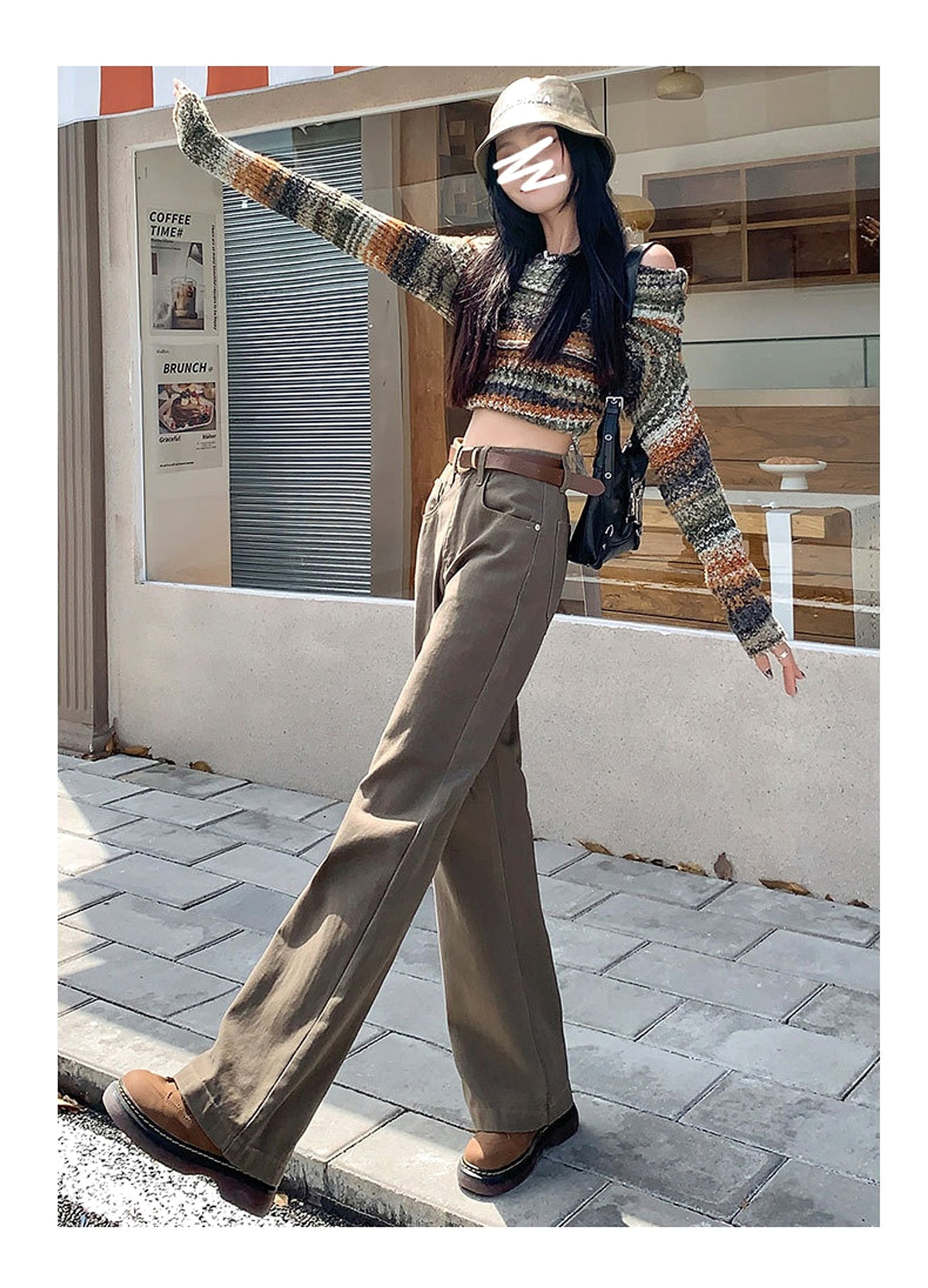 Brown High Waist Retro Jeans - enhanced image 9