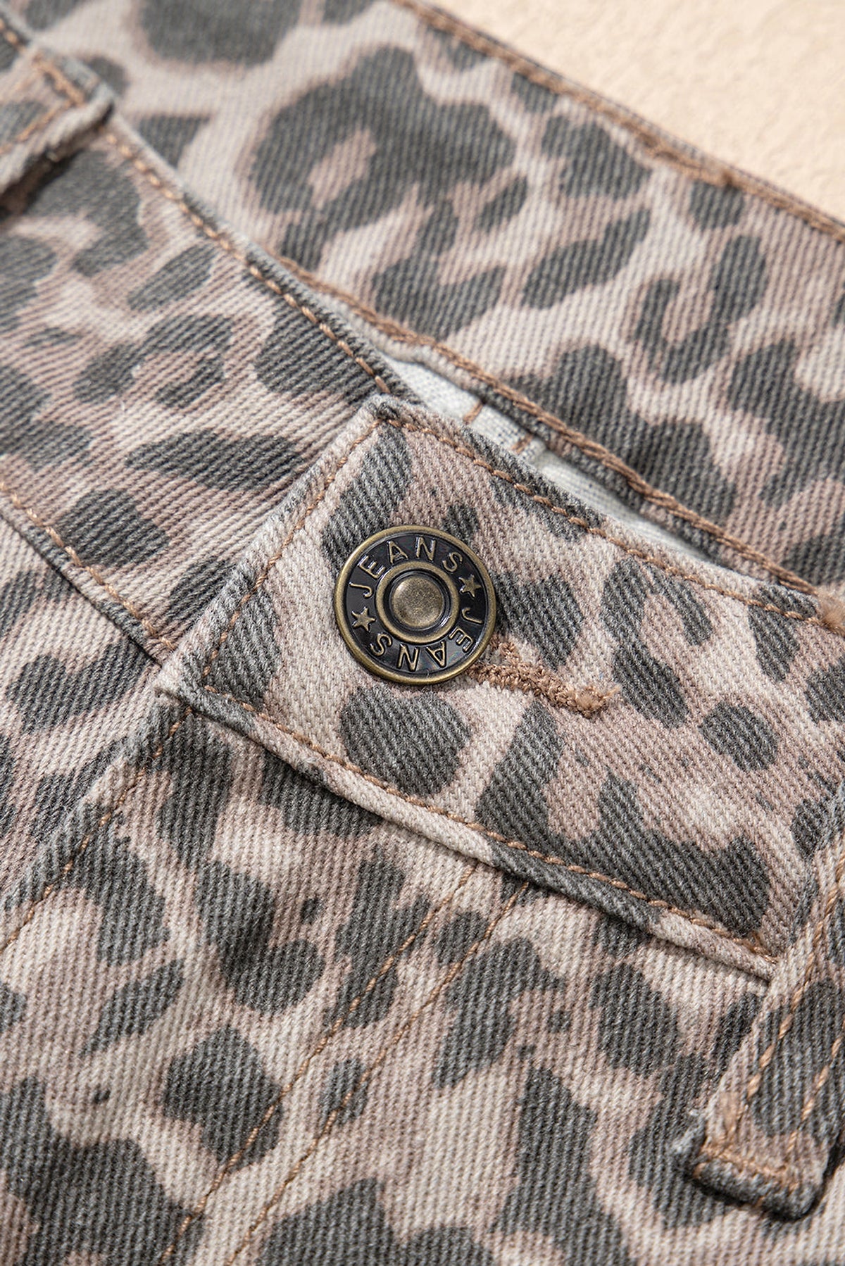 Brown Leopard Frayed Edge Wide Leg High Waist Jeans - enhanced image 9