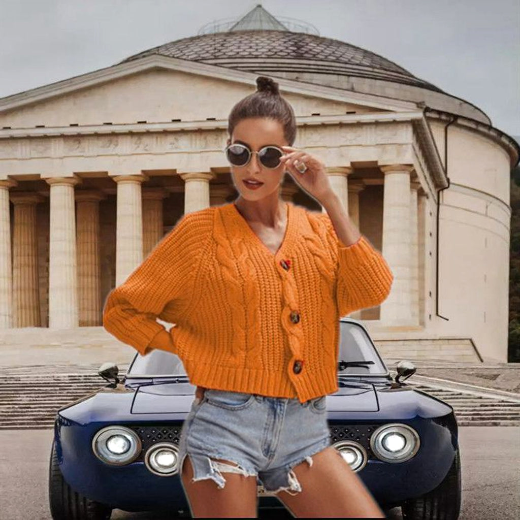 A.1 Button Solid Color Sweaters Short Loose Women - enhanced image 9