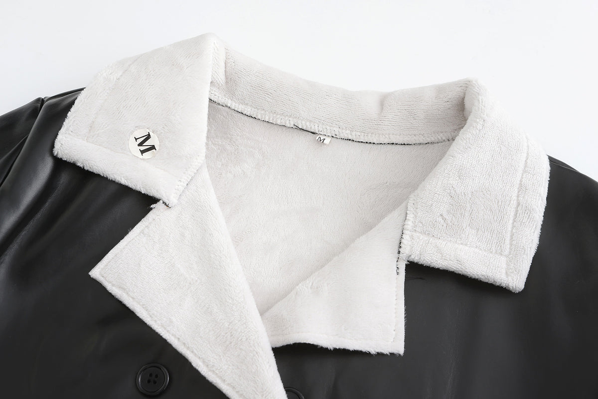 A1. Casual Leather Thickened Loose Fashionable Jacket - enhanced image 9
