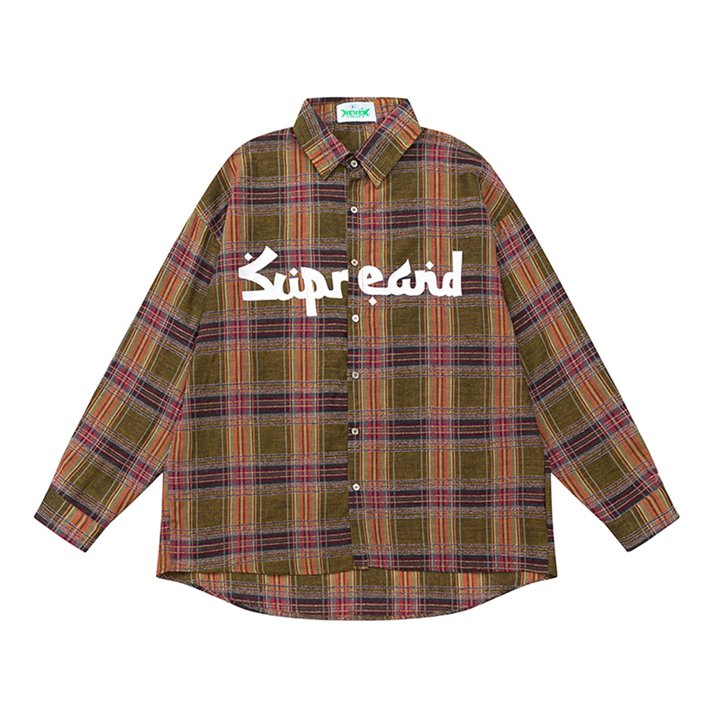 Color-contrast Check Letter Printed Long Sleeve DressShirt - enhanced image 9
