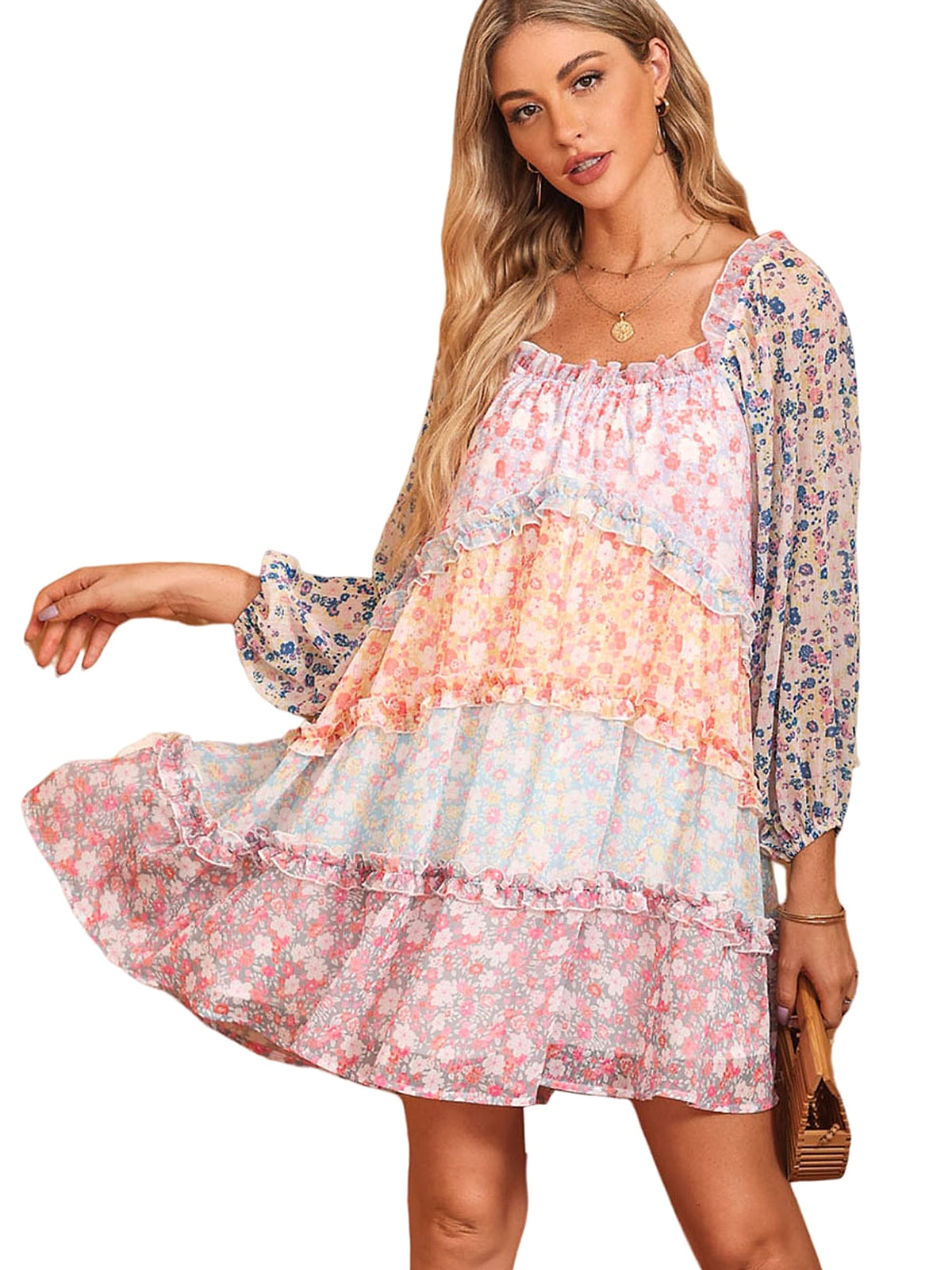 Color Matching Floral Dress Women's Pullover - enhanced image 9