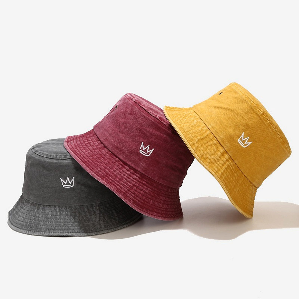 Crown Embroidered Fisherman Hat Washed Cotton Vintage Distressed - enhanced image 9