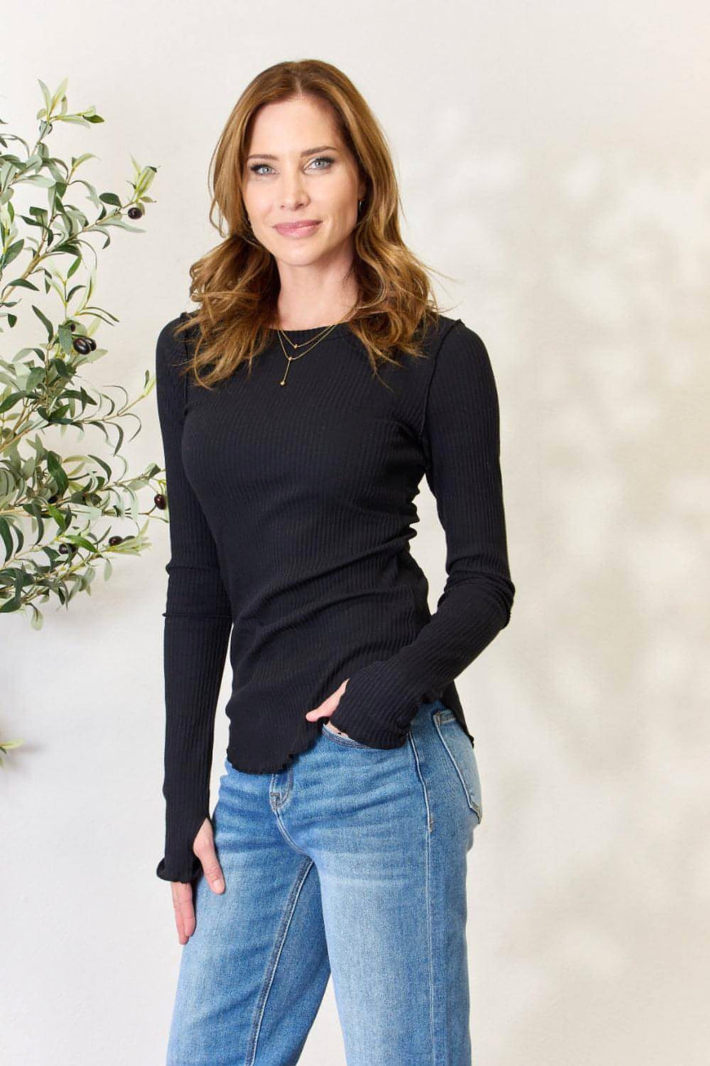 Culture Code Full Size Ribbed Round Neck Long Sleeve Top - enhanced image 9