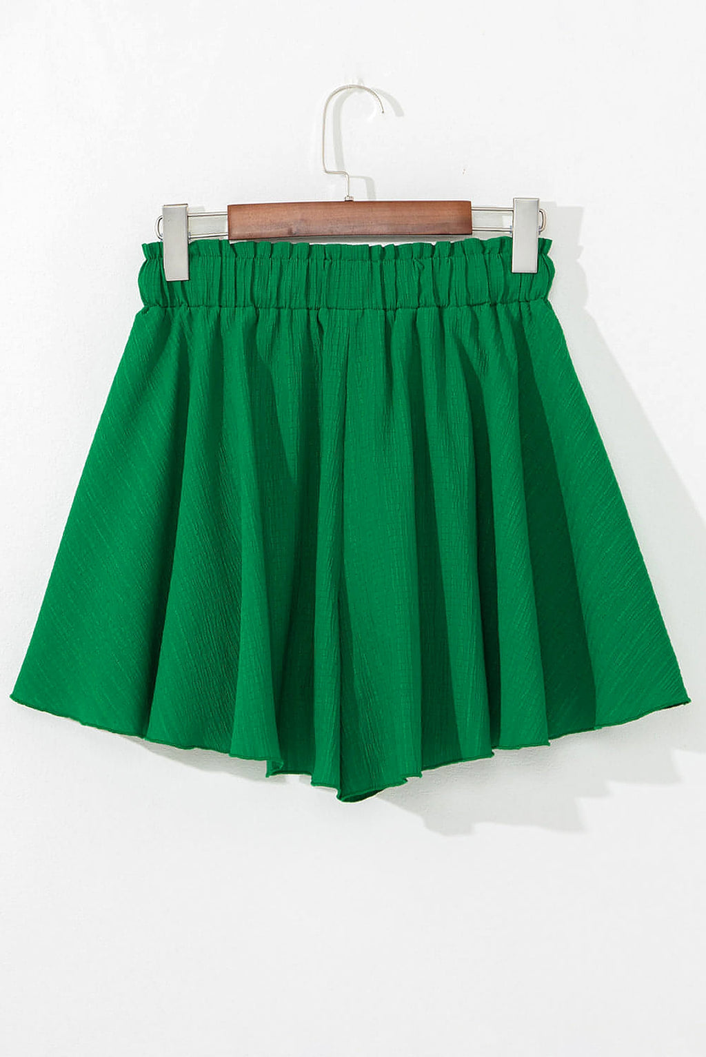 Dark Green Textured Frilled Lace-up High Waist Ruffle Wide Leg Shorts - enhanced image 9