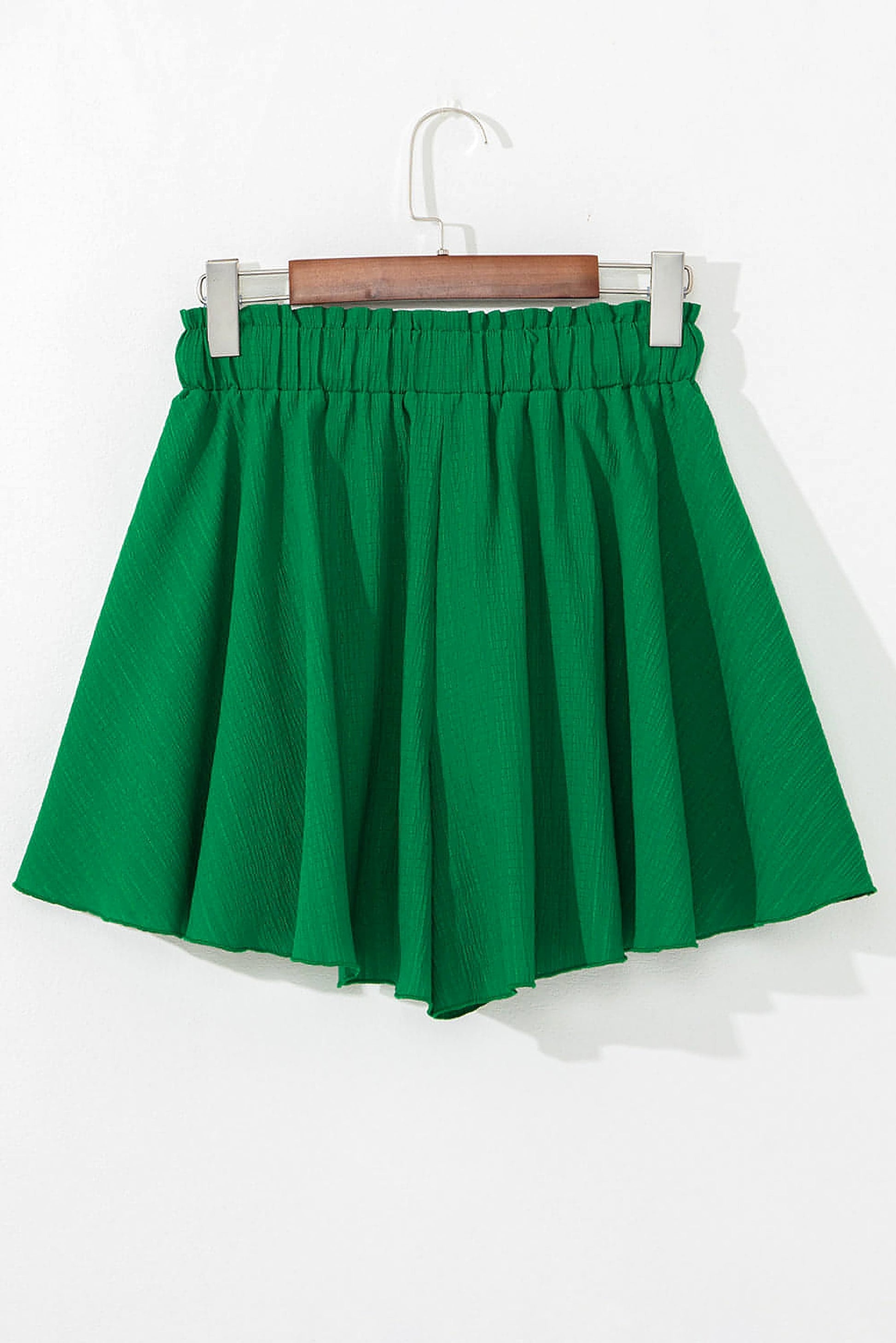 Dark Green Textured Frilled Lace-up High Waist Ruffle Wide Leg Shorts - enhanced image 9