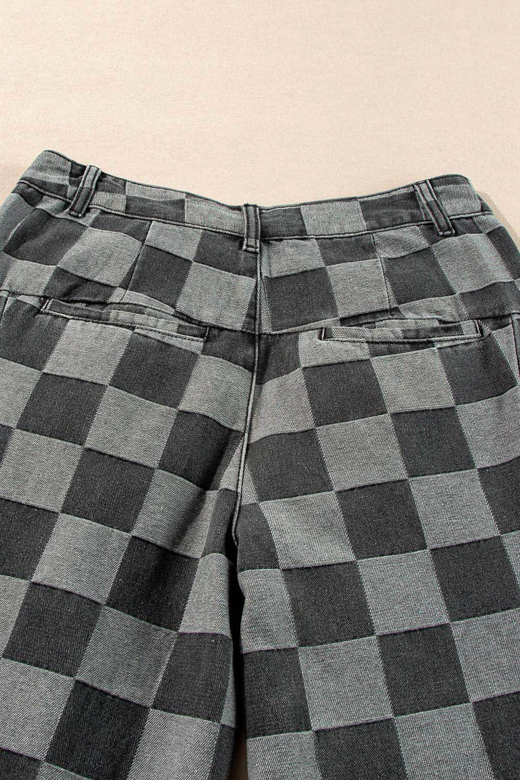 Dark Grey Checkered Denim Wide Leg Jeans - enhanced image 9
