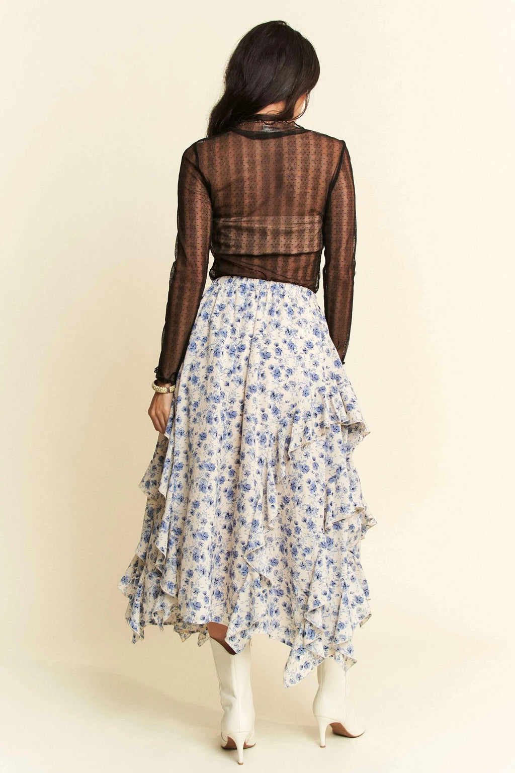 Davi & Dani Turtle Neck Lace Dotted Stretch Mesh Sheer Top - enhanced image 9