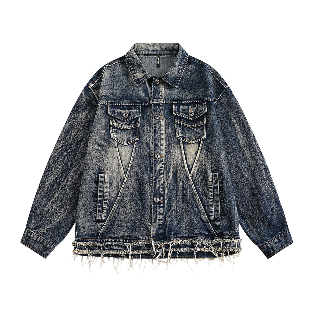 Denim Cargo Pants Jacket Men And Women Heavy Industry Washed And Worn - enhanced image 9