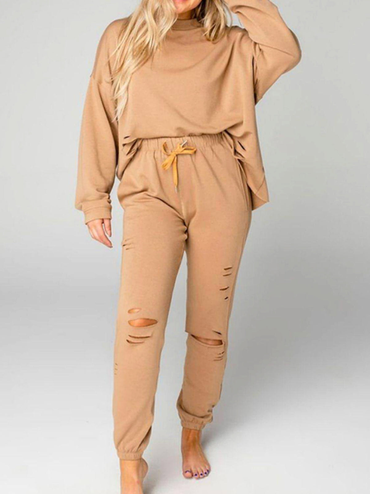 Distressed Sweatshirt and Joggers Set - enhanced image 9