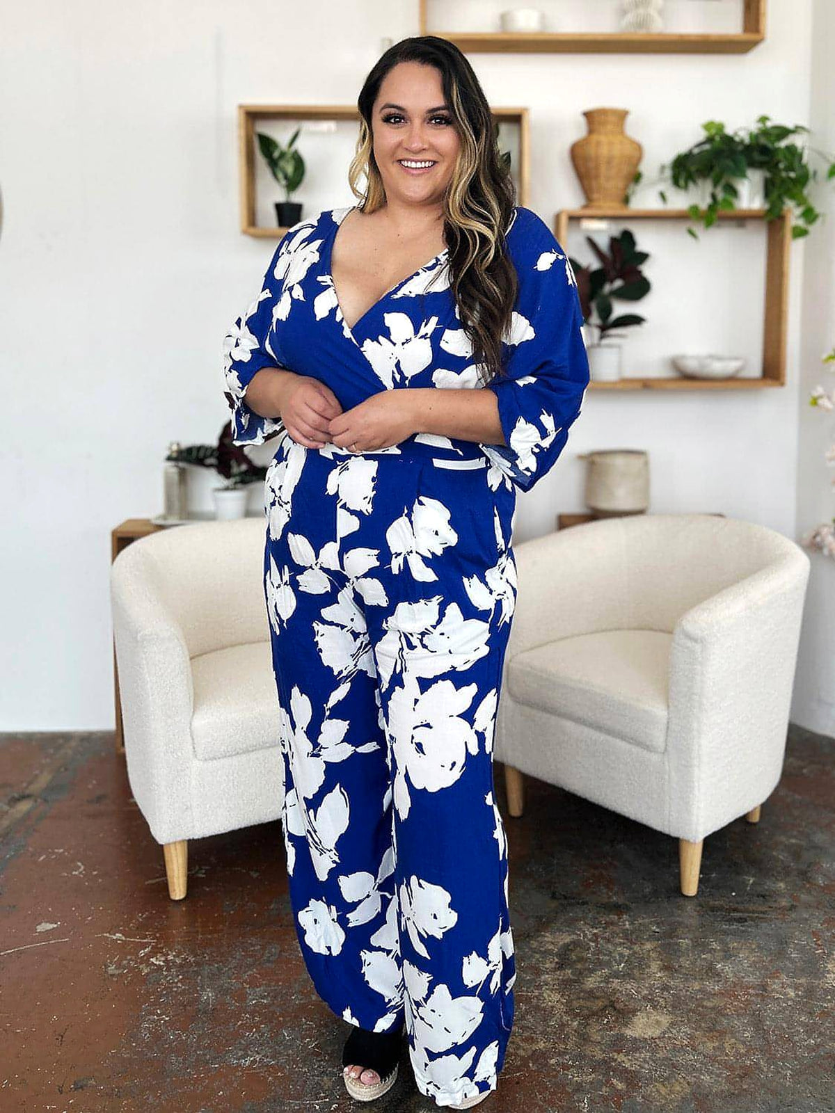 Double Take Full Size Printed Tie Back Wide Leg Jumpsuit - enhanced image 9