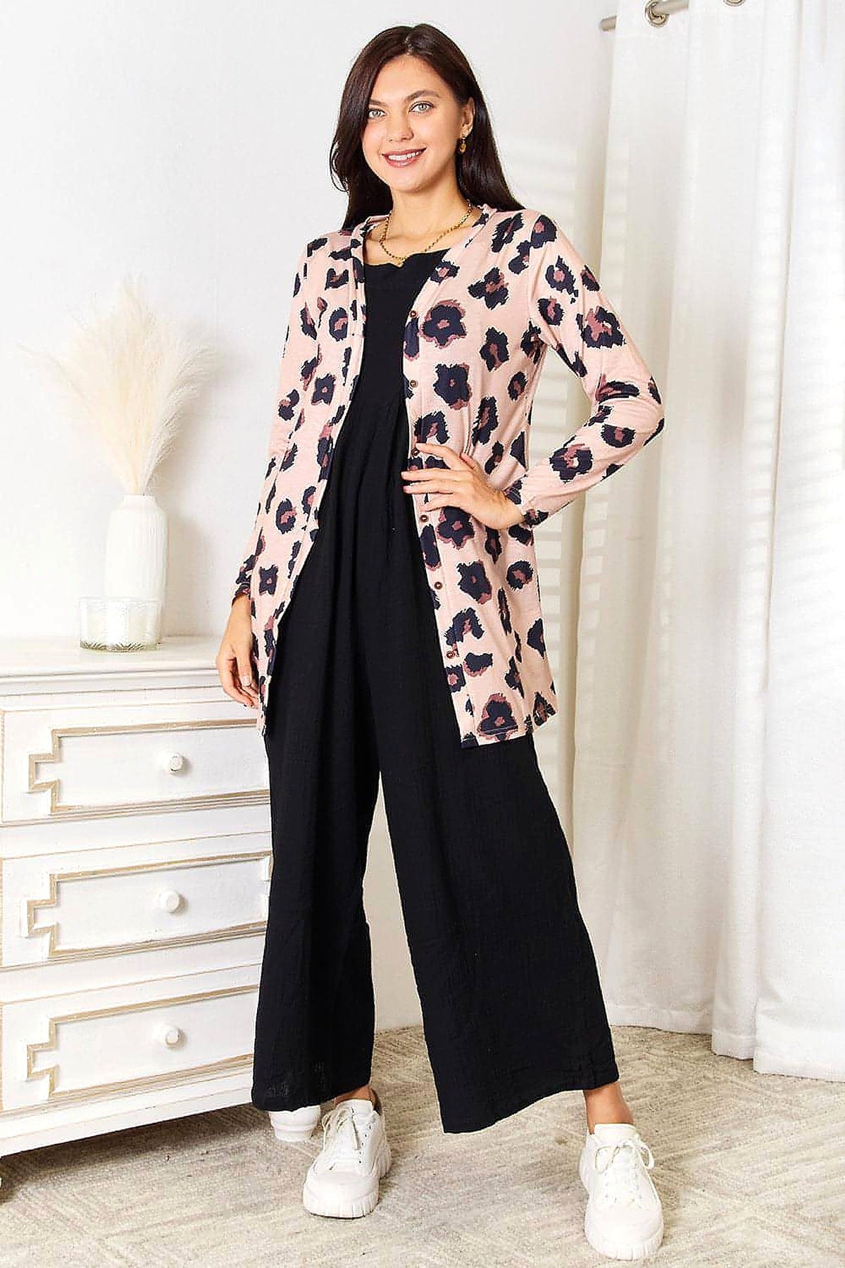 Double Take Printed Button Front Longline Cardigan - enhanced image 9
