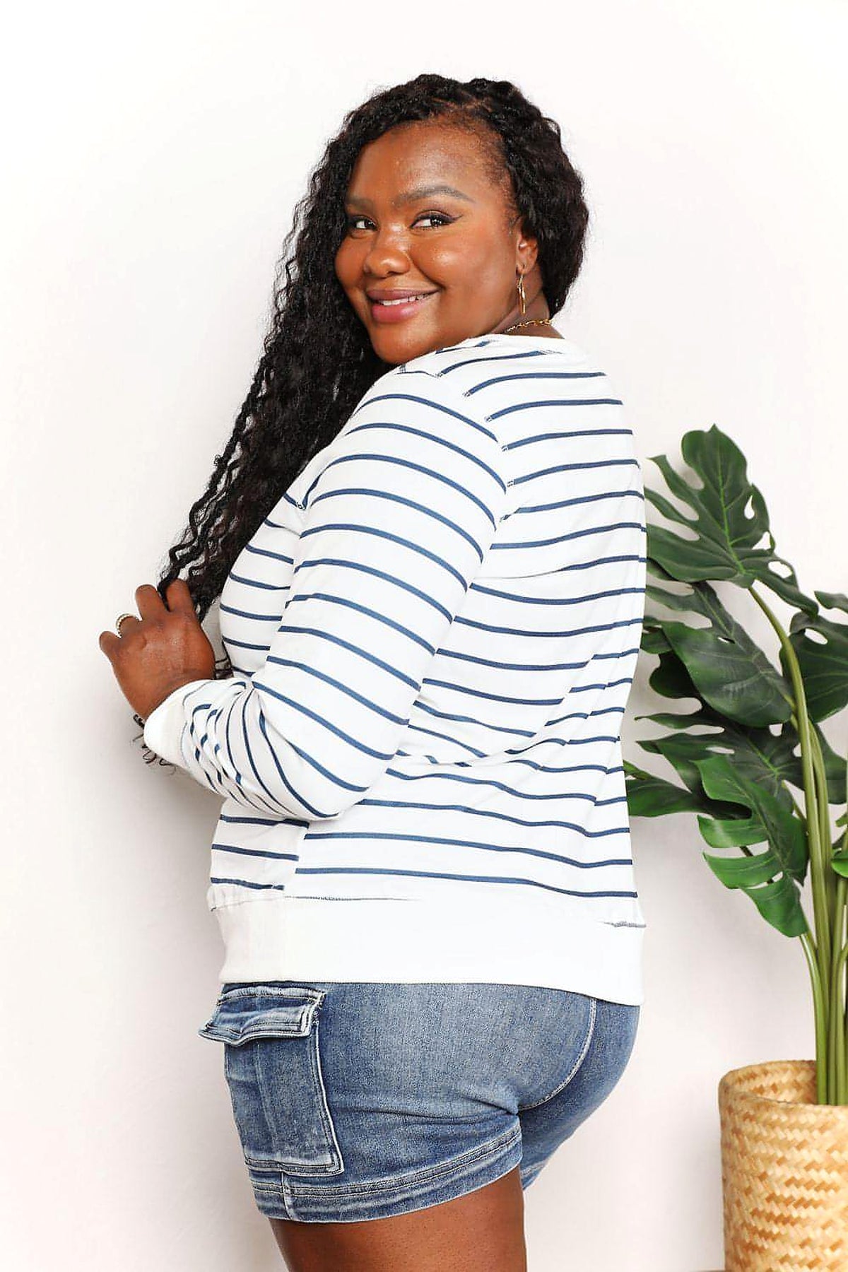Double Take Striped Long Sleeve Round Neck Top - enhanced image 9