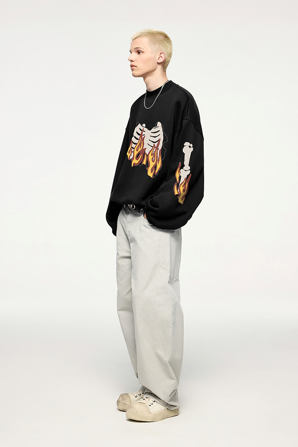 Fire Bone Round Neck Hoodie Short - enhanced image 9