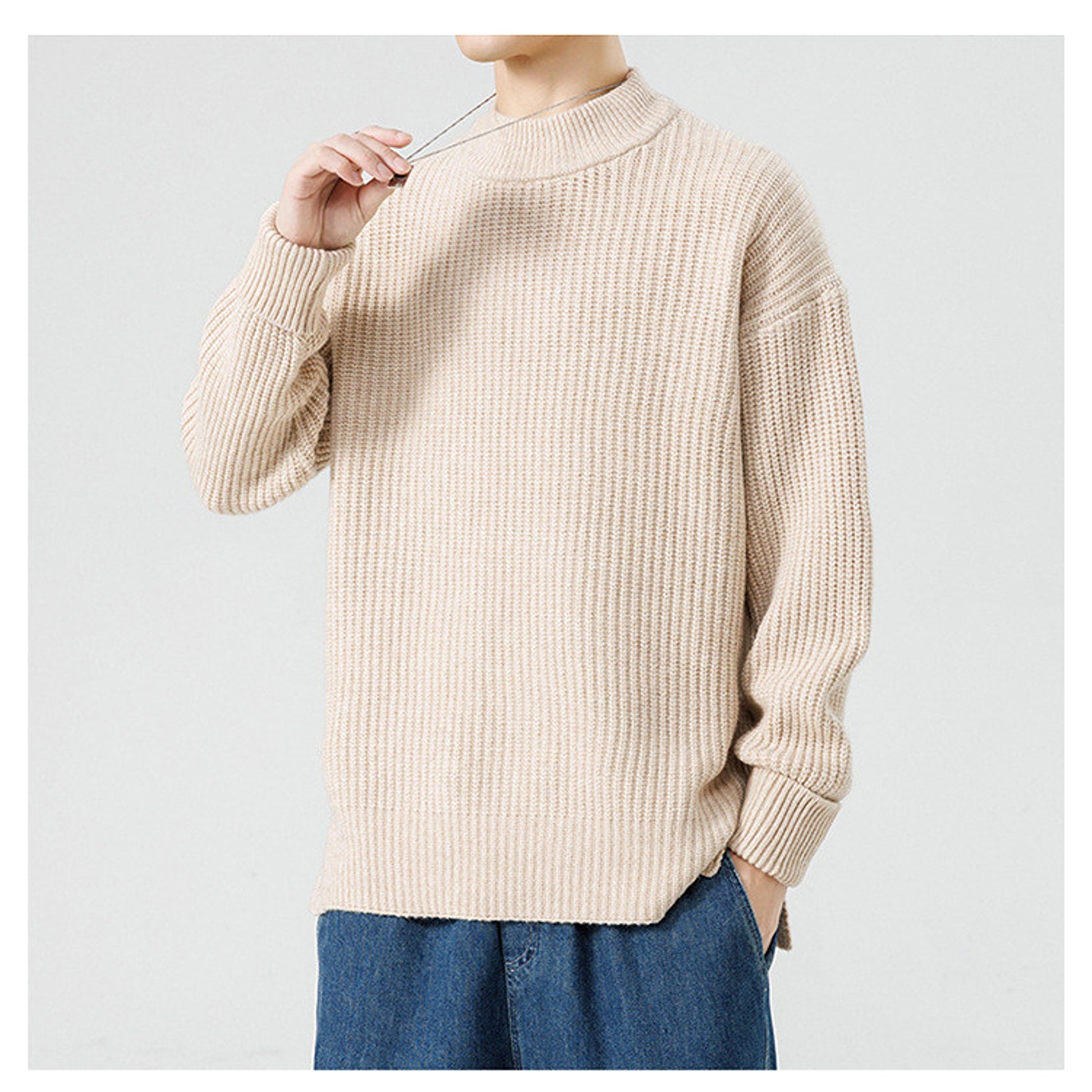 Half High Necked Sweater For Men's Casual Knitwear Outerwear - enhanced image 9