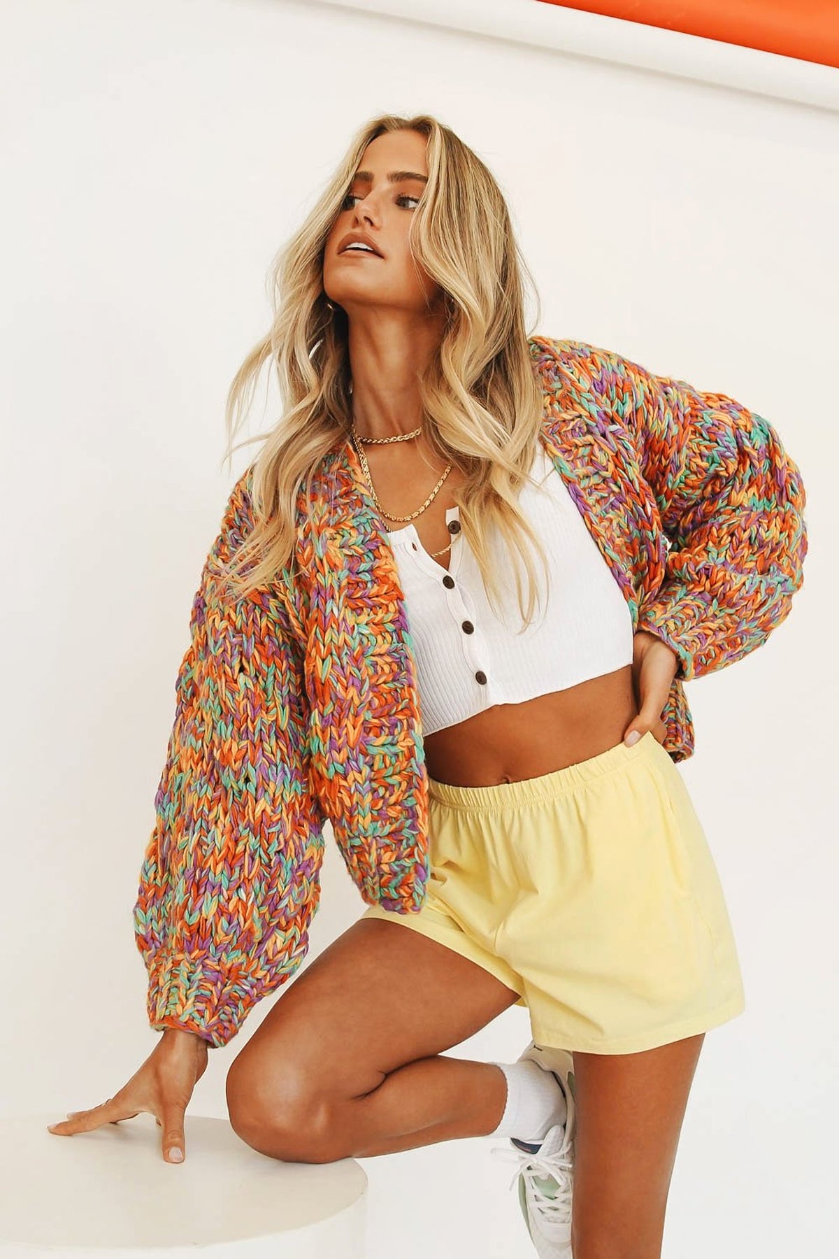 A.1 Hand-woven VG Rainbow Woven Lantern Sleeve Knitted Sweater Women - enhanced image 9