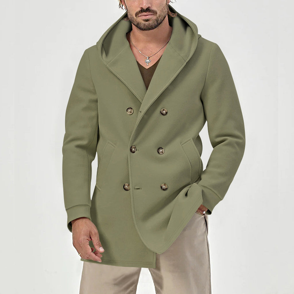 A1. Hooded Double-breasted Casual Mid-length Trench Coat - enhanced image 9