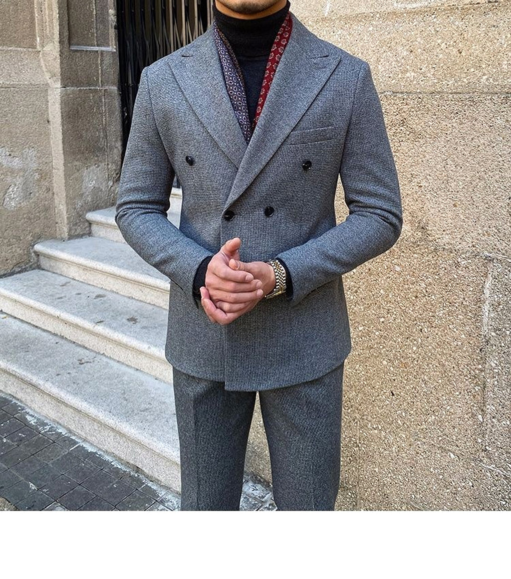 Houndstooth Double Breasted Slim Fit Suit Men's Suit - enhanced image 9