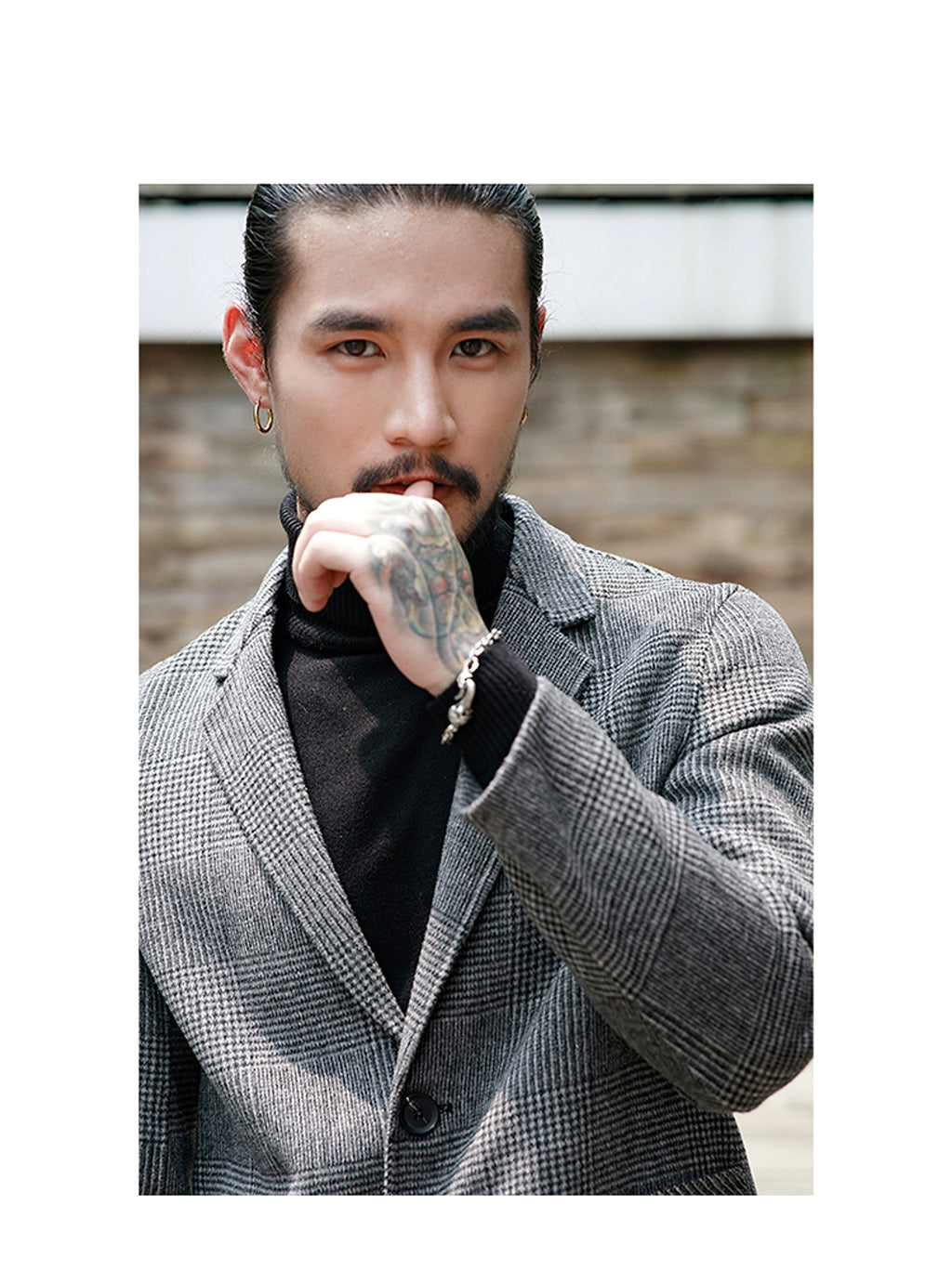 Houndstooth reversible men's plaid woolen trench coat - enhanced image 9