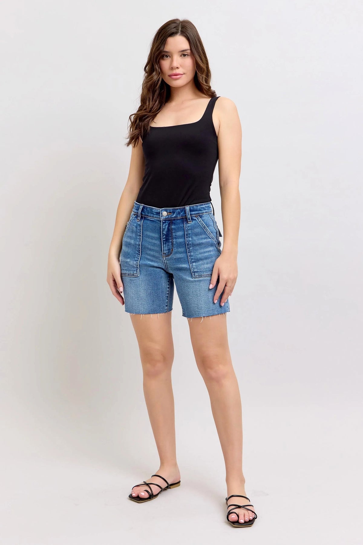 Judy Blue Full Size Mid Rise Bermudas Denim Shorts W/ Back Flap Pockets Plus Size - enhanced image 9