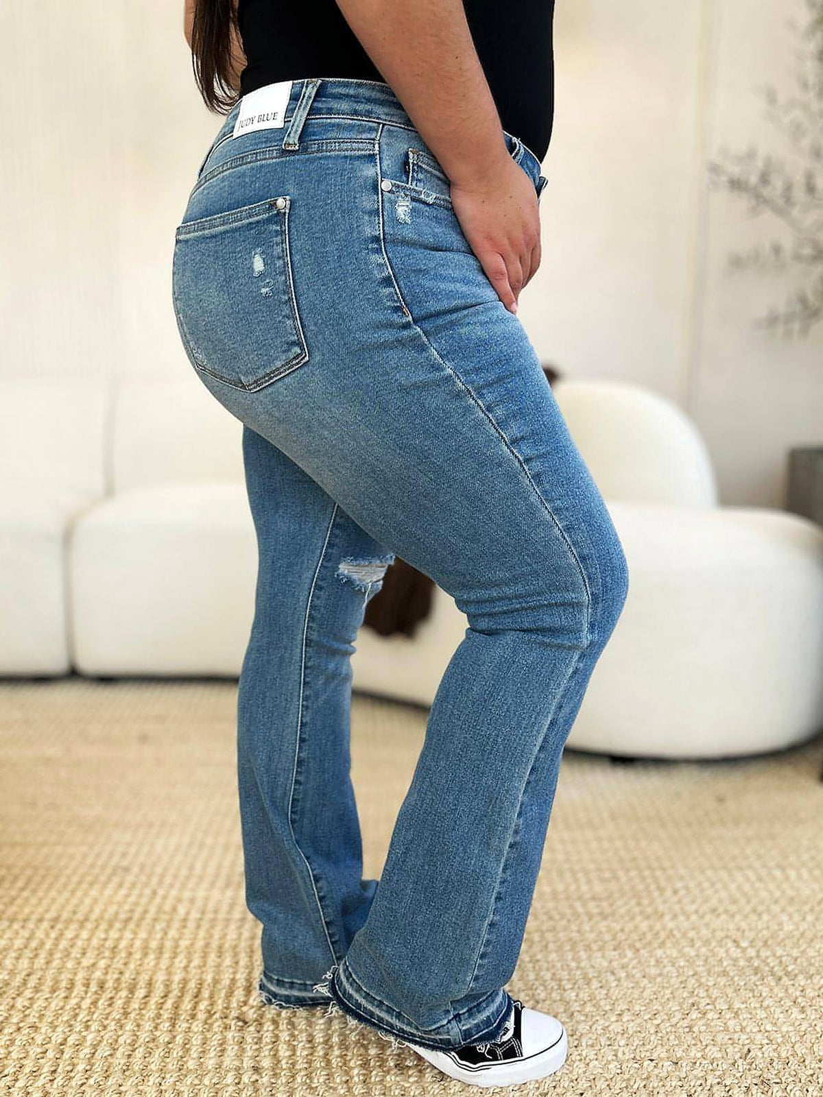Judy Blue Full Size Mid Rise Destroyed Hem Distressed Jeans - enhanced image 9