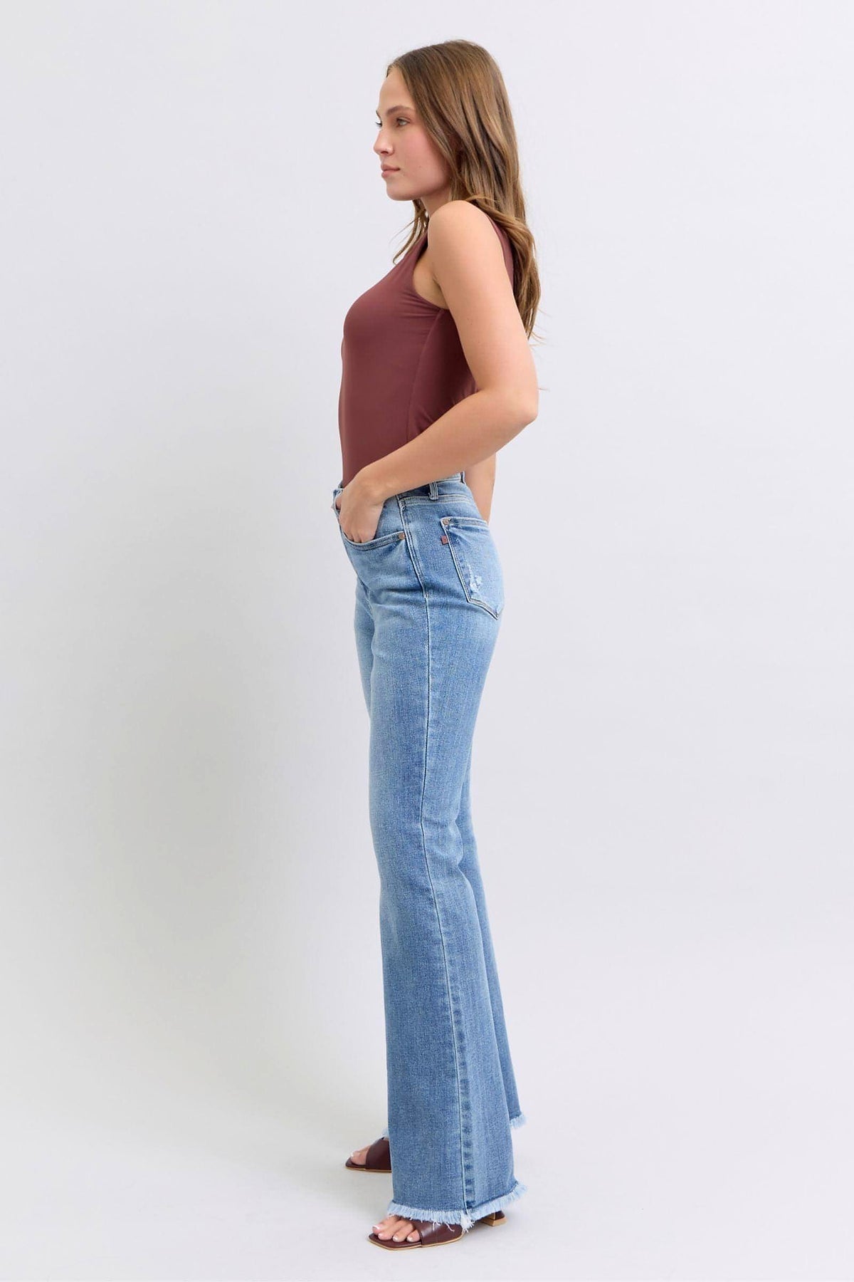 Judy Blue Full Size Raw Hem High Rise Bootcut Jeans - enhanced image 9