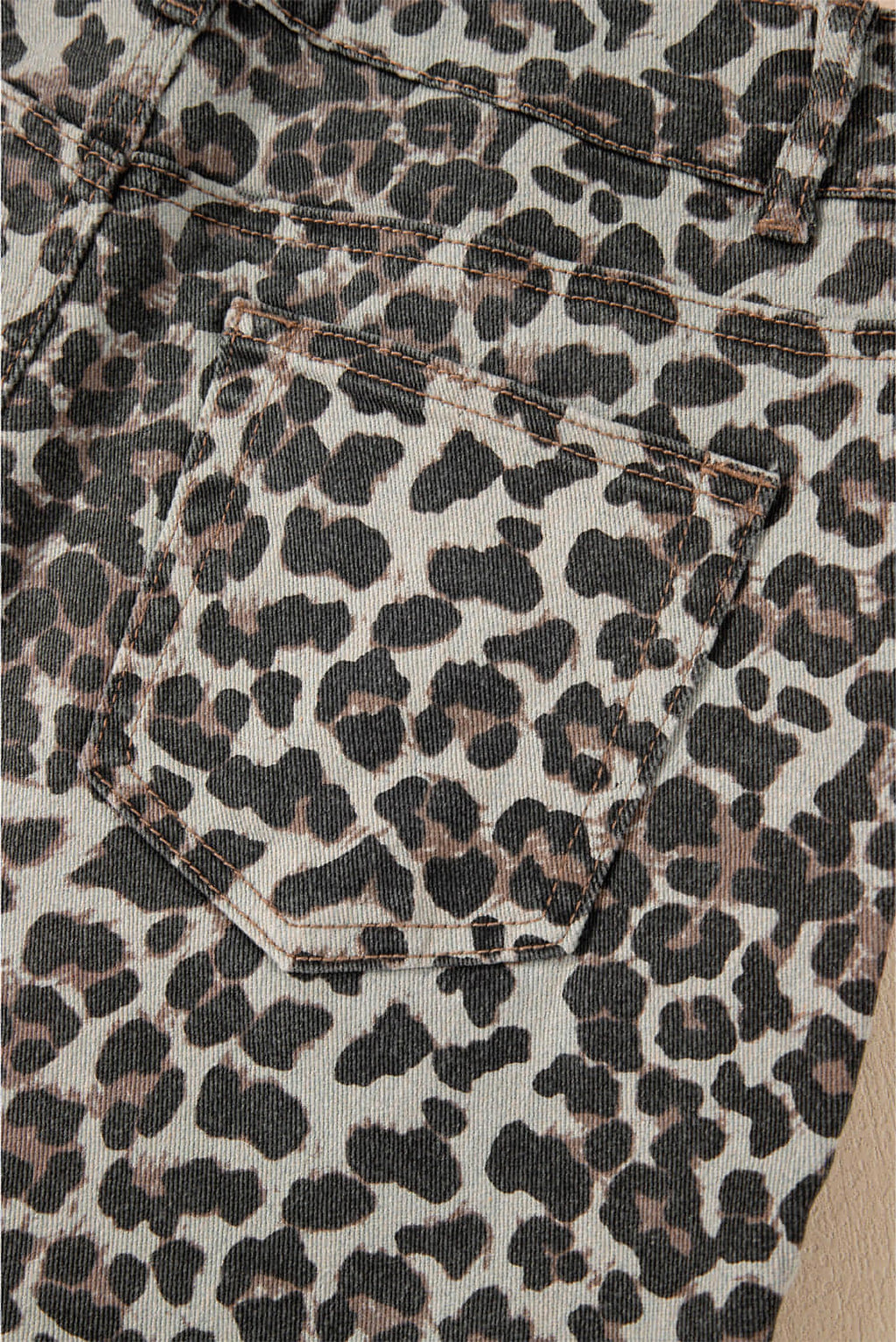 Khaki Leopard Denim Mini Skirt - enhanced image 9