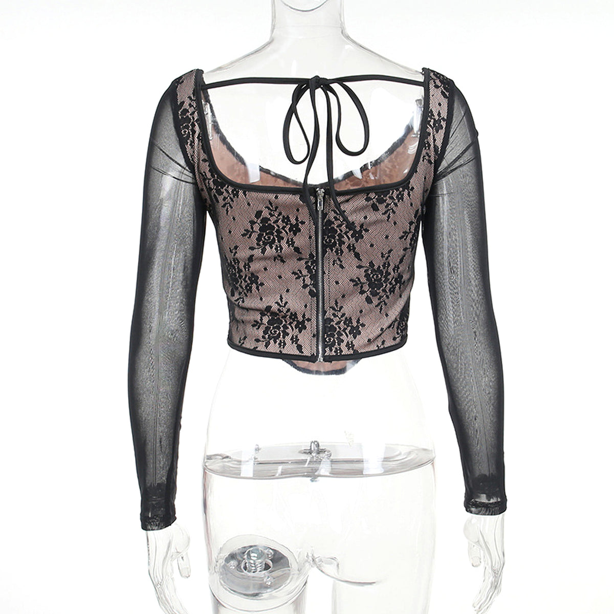 A1. Lace Stitching Girdle Printed Long-sleeved T-Shirt Women - enhanced image 9