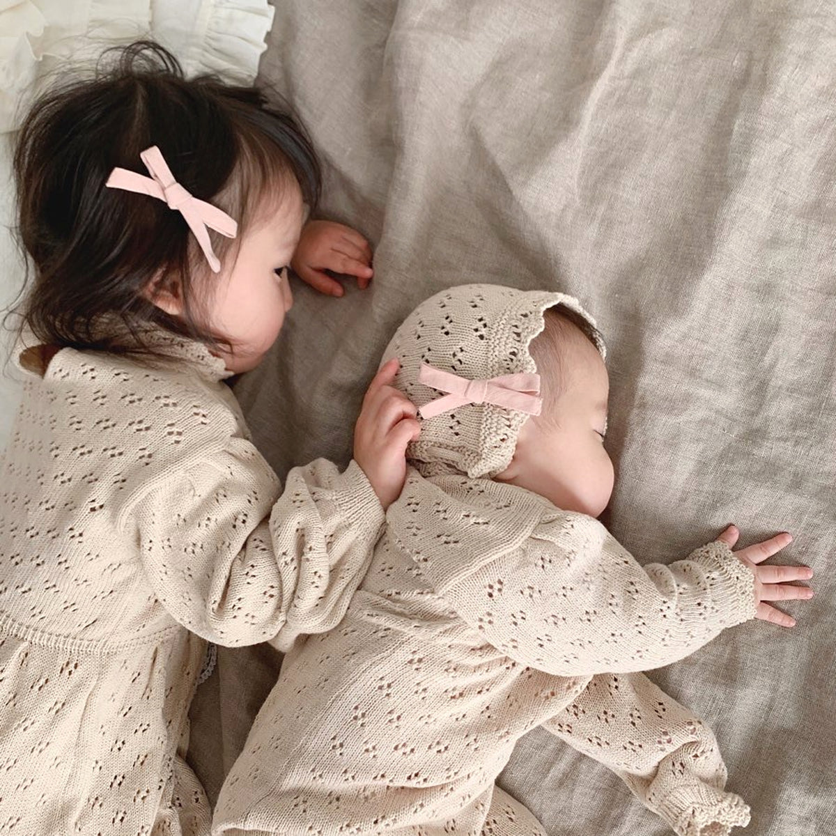 LaceNest™ – Knitted Hollow Baby Romper with Hat - enhanced image 9