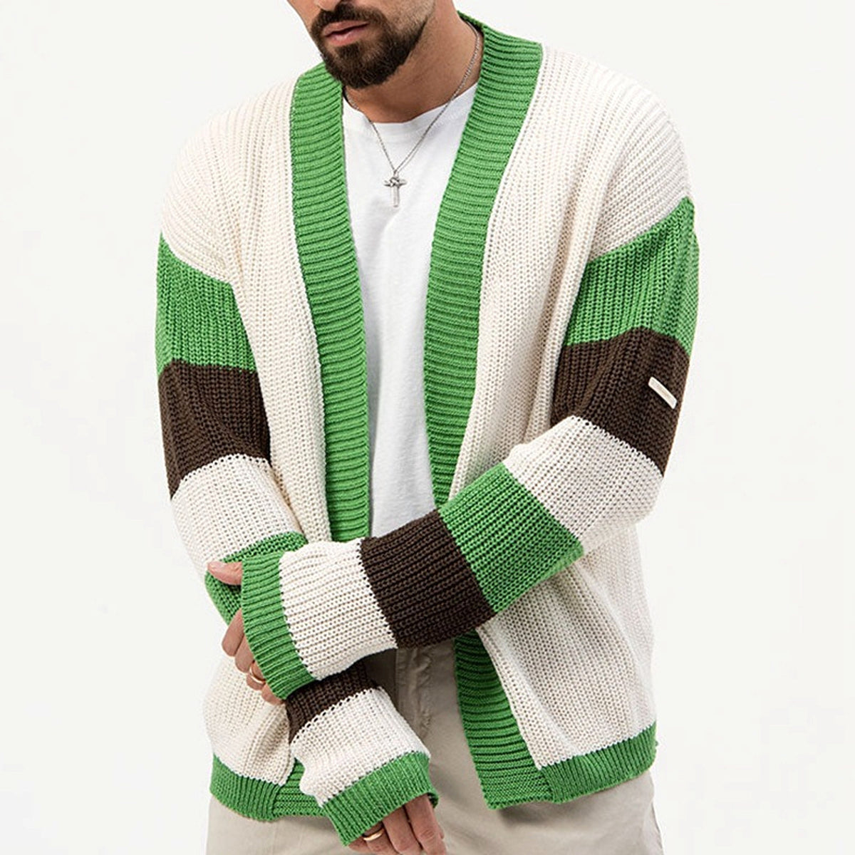 A.1 Loose Contrast Color Woolen Cardigan Jacket Sweater Men